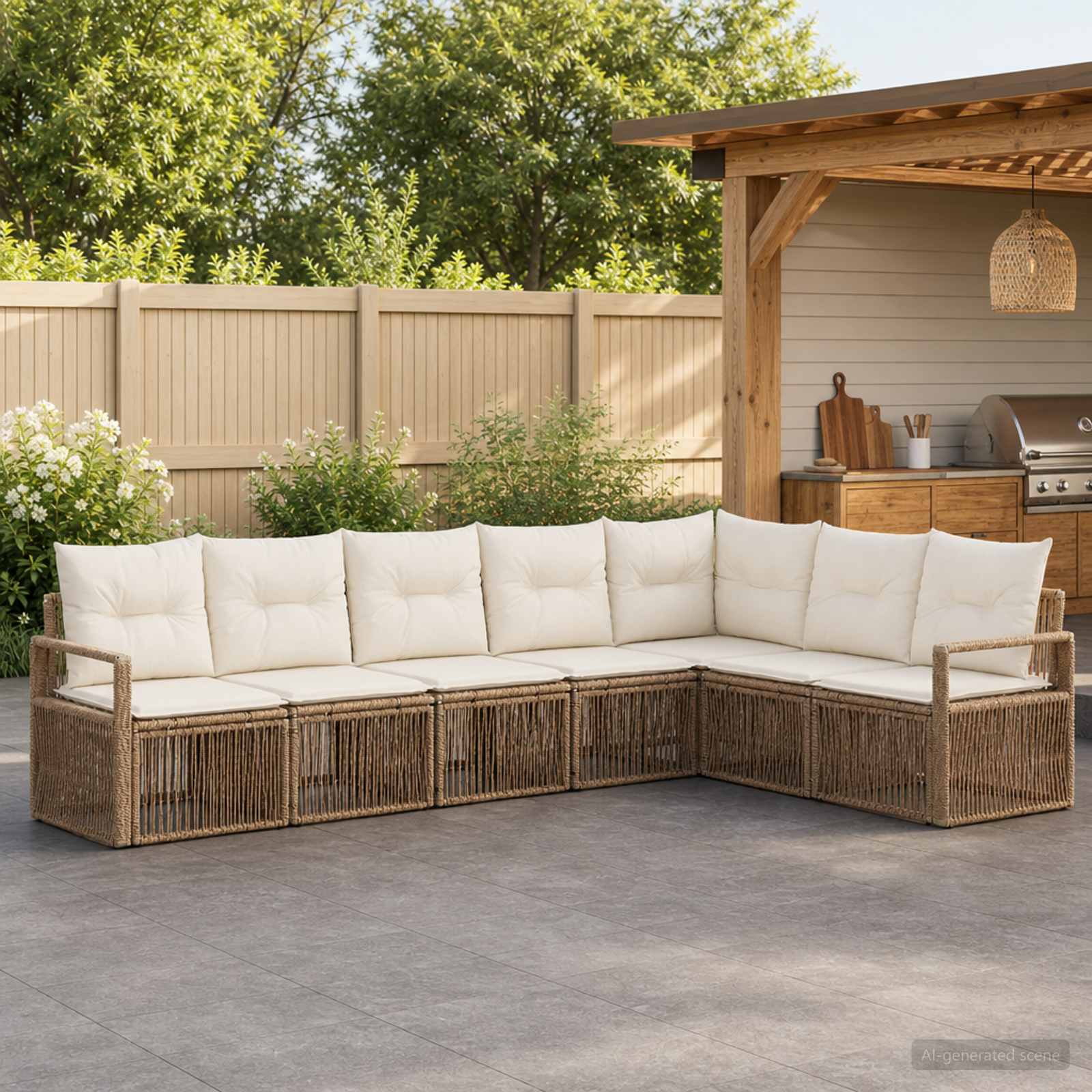 Gartensofa-set 7 pcs Beige Poly-Rattan
