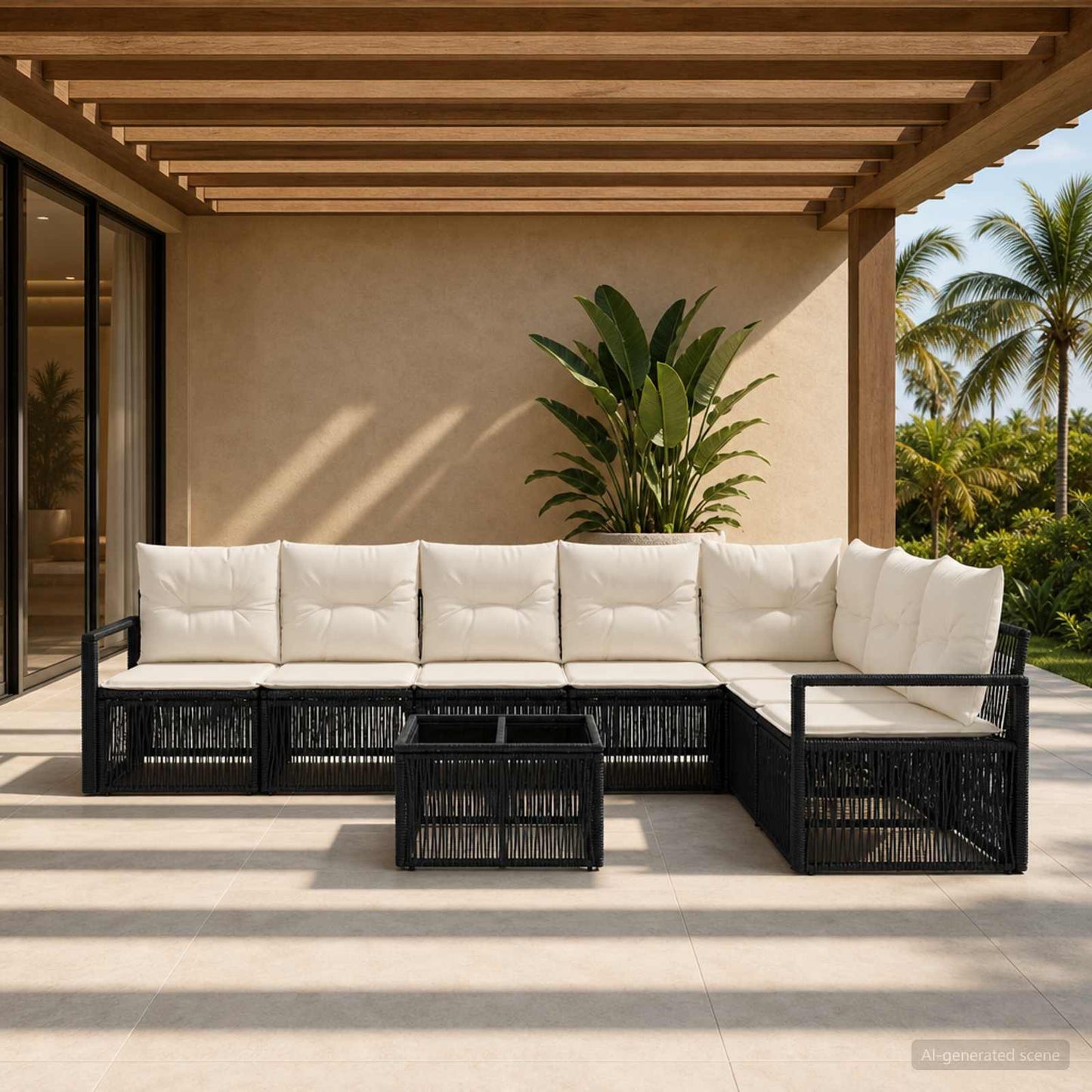 Gartensofa-set 8 stk. Schwarz Poly-Rattan