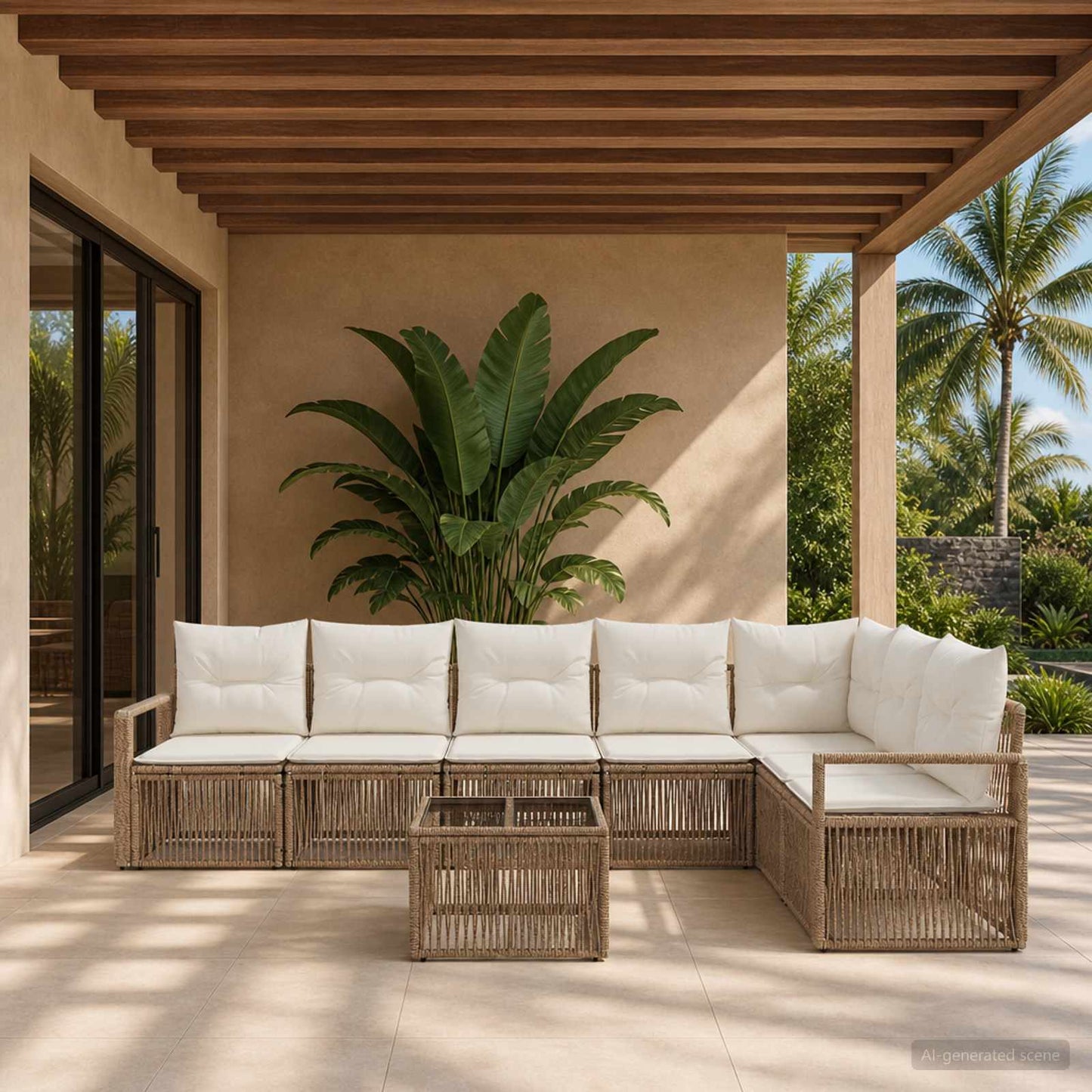 Gartensofa-set 8 pcs Beige Poly-Rattan