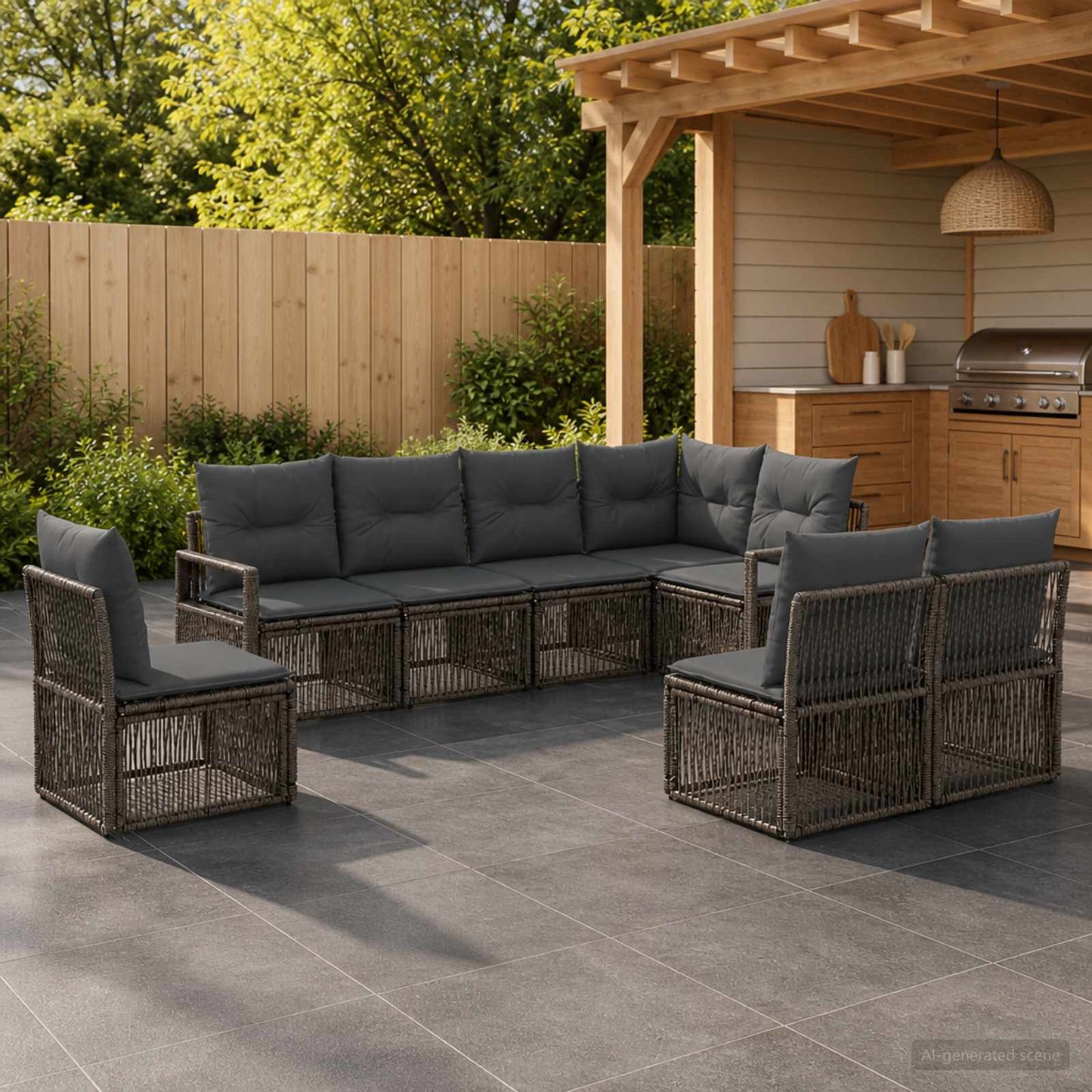 Gartensofa-set 8 pcs Grau Poly-Rattan