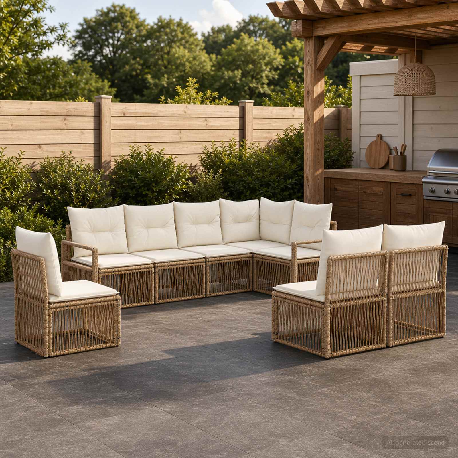 Gartensofa-set 8 pcs Beige Poly-Rattan