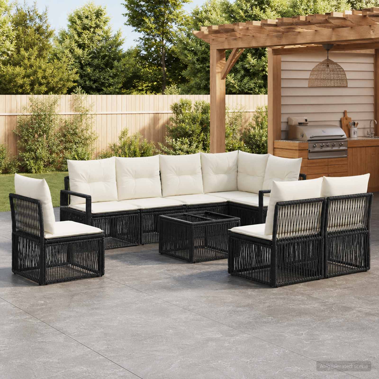 Gartensofa-set 9 stk. Schwarz Poly-Rattan