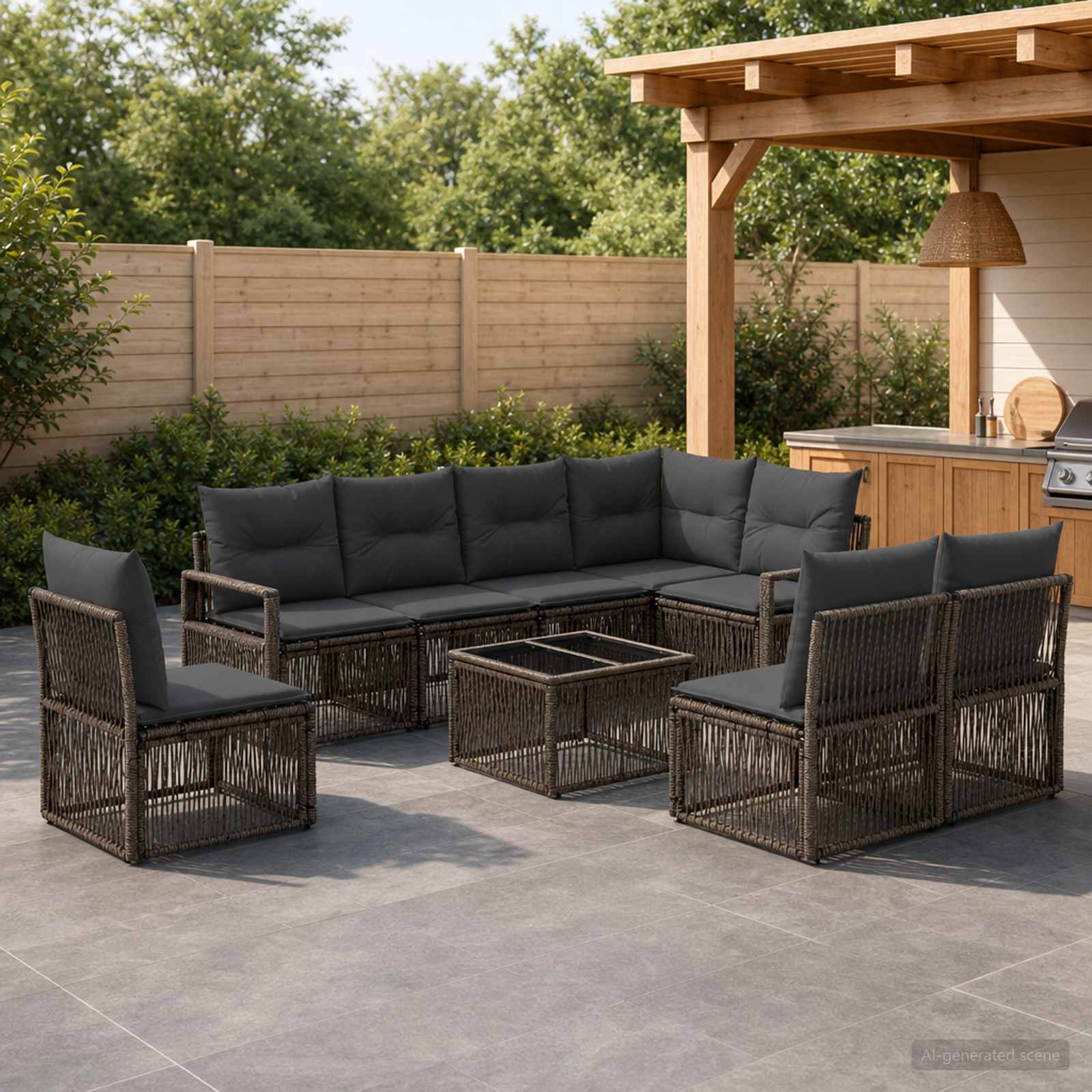 Gartensofa-set 9 stk. Grau Poly-Rattan