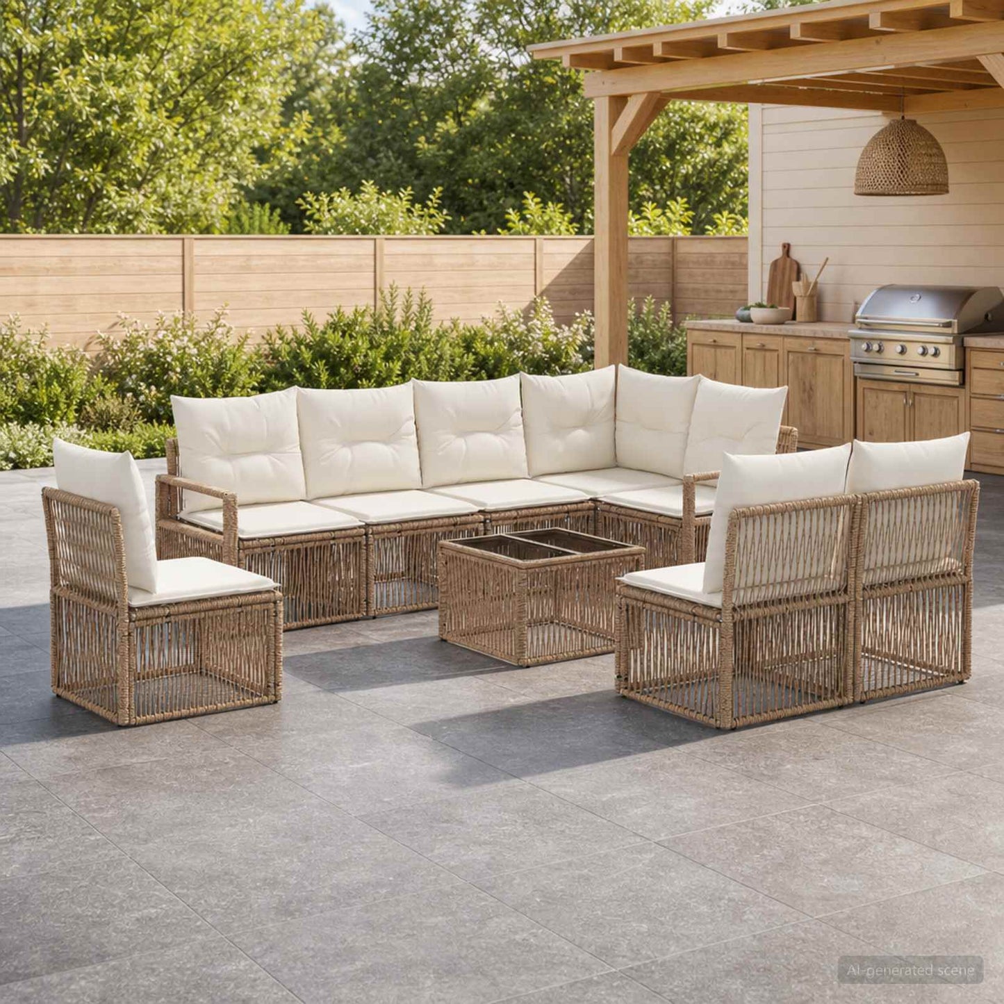 Gartensofa-set 9 pcs Beige Poly-Rattan