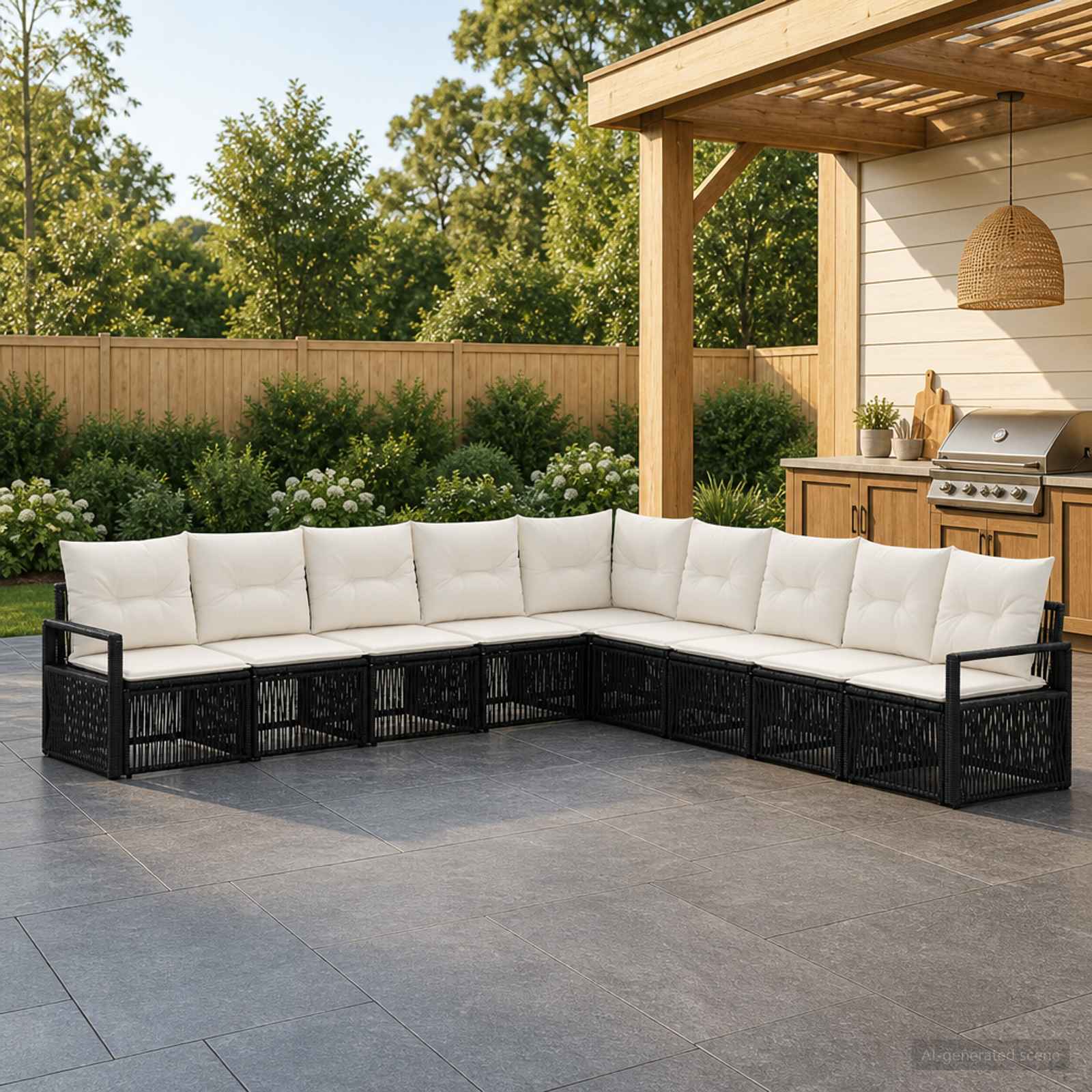 Gartensofa-set 9 stk. Schwarz Poly-Rattan