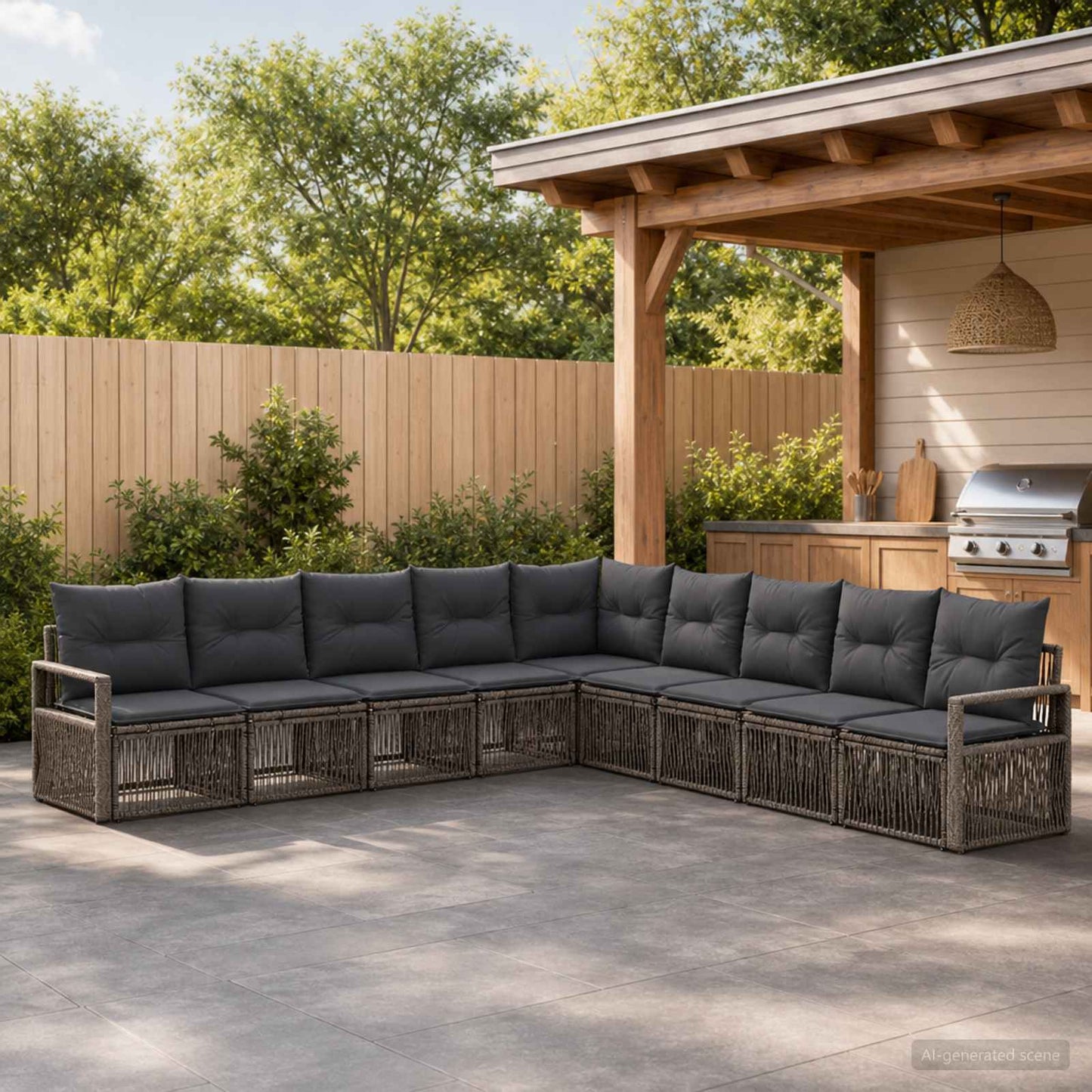 Gartensofa-set 9 pcs Grau Poly-Rattan