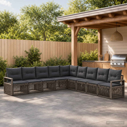 Gartensofa-set 9 stk. Grau Poly-Rattan