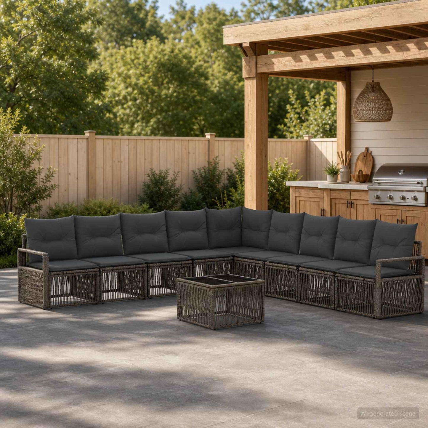 Gartensofa-set 10 stk. Grau Poly-Rattan