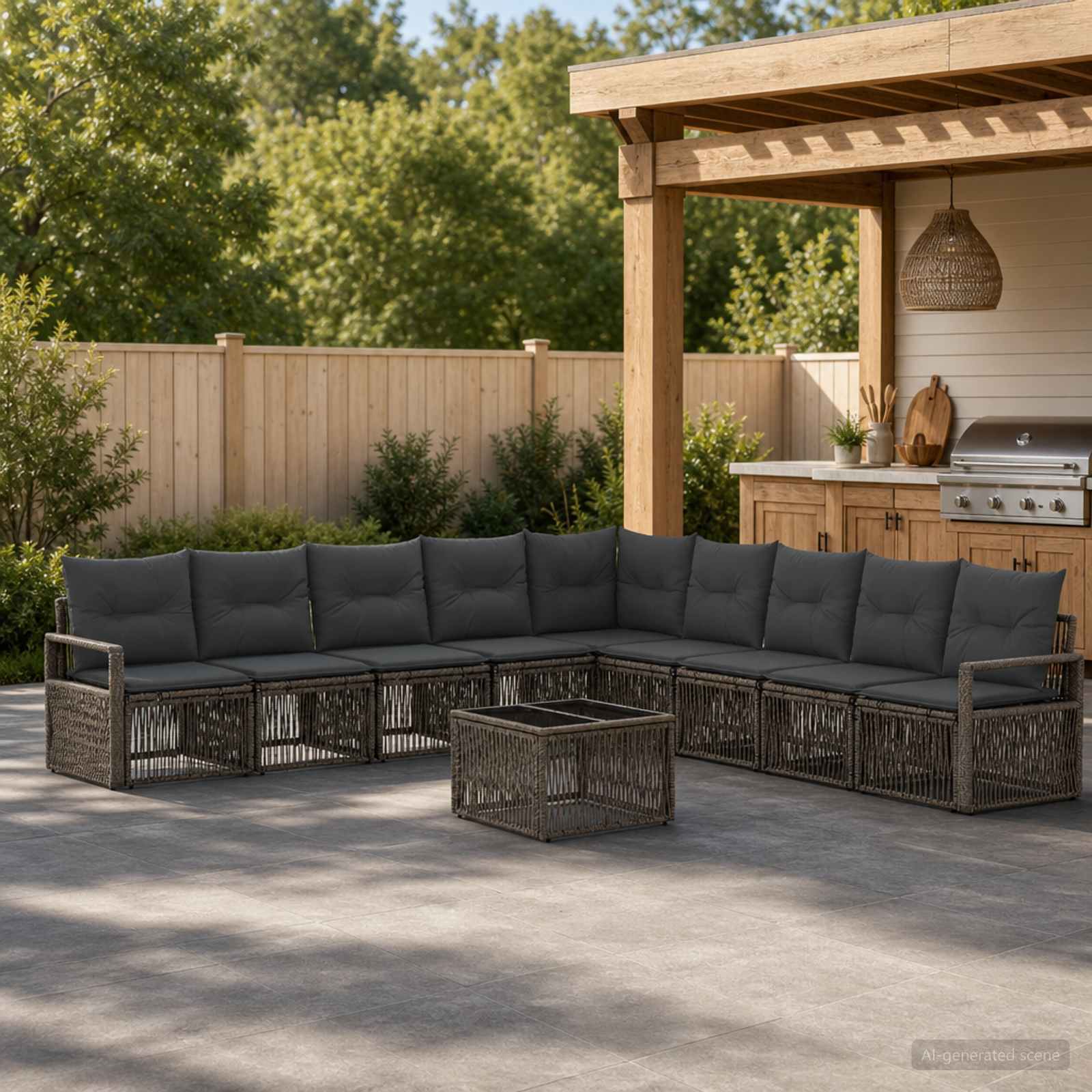 Gartensofa-set 10 stk. Grau Poly-Rattan