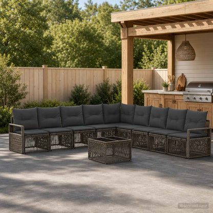 Gartensofa-set 10 stk. Grau Poly-Rattan