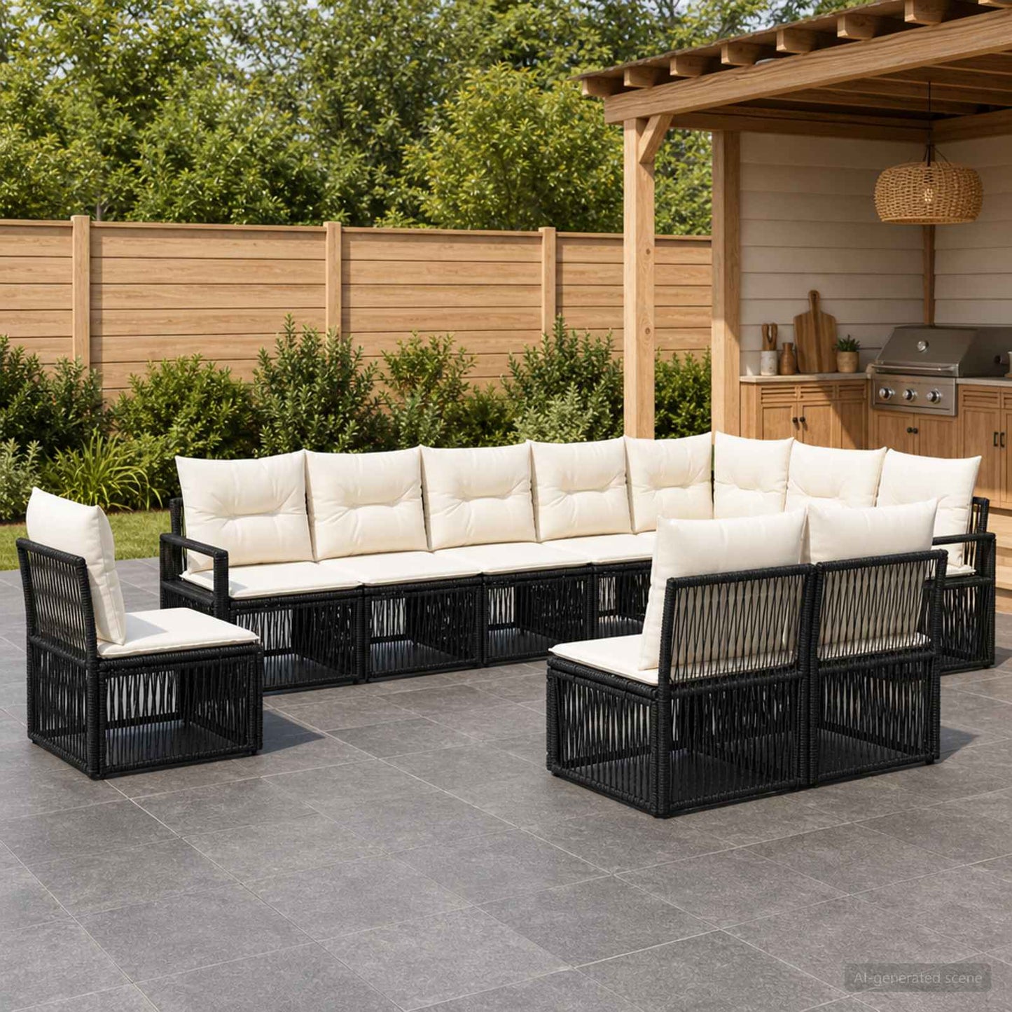 Gartensofa-set 10 stk. Schwarz Poly-Rattan
