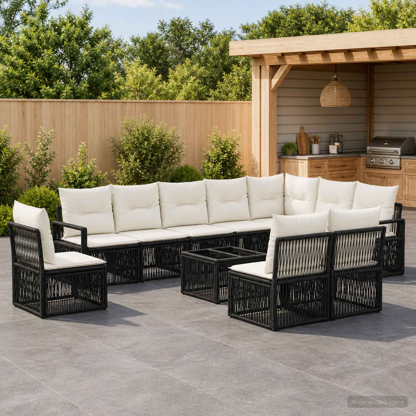 Gartensofa-set 11 stk. Schwarz Poly-Rattan