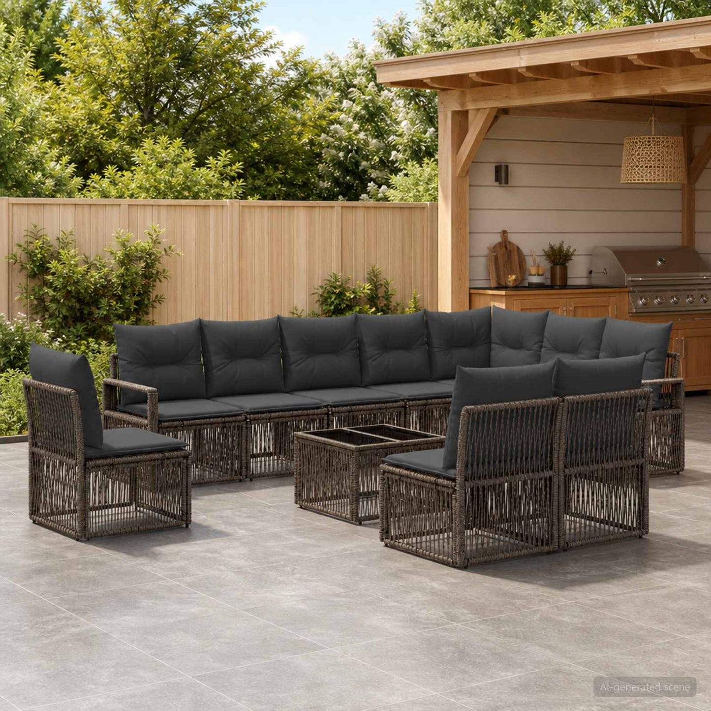 Gartensofa-set 11 stk. Grau Poly-Rattan