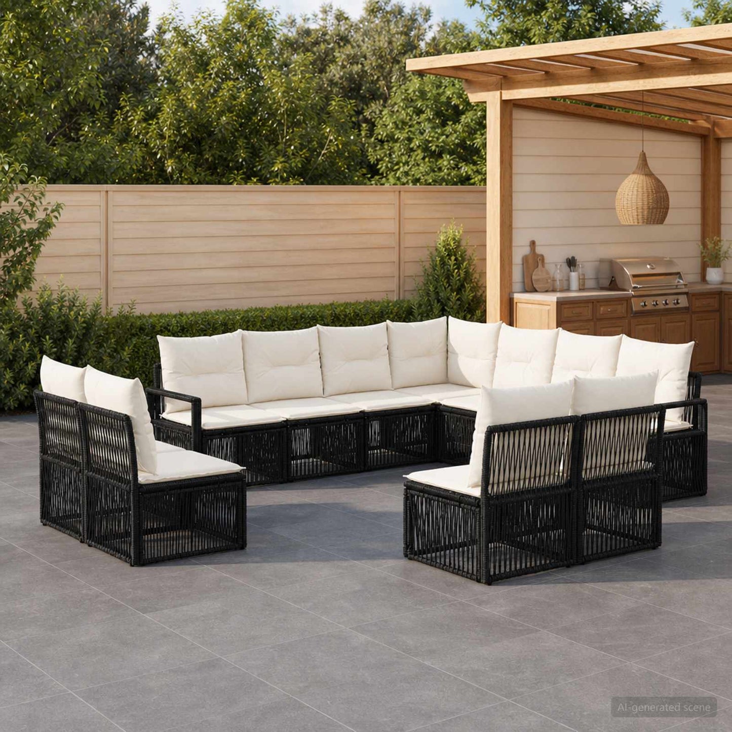 Gartensofa-set 11 pcs Schwarz Poly-Rattan