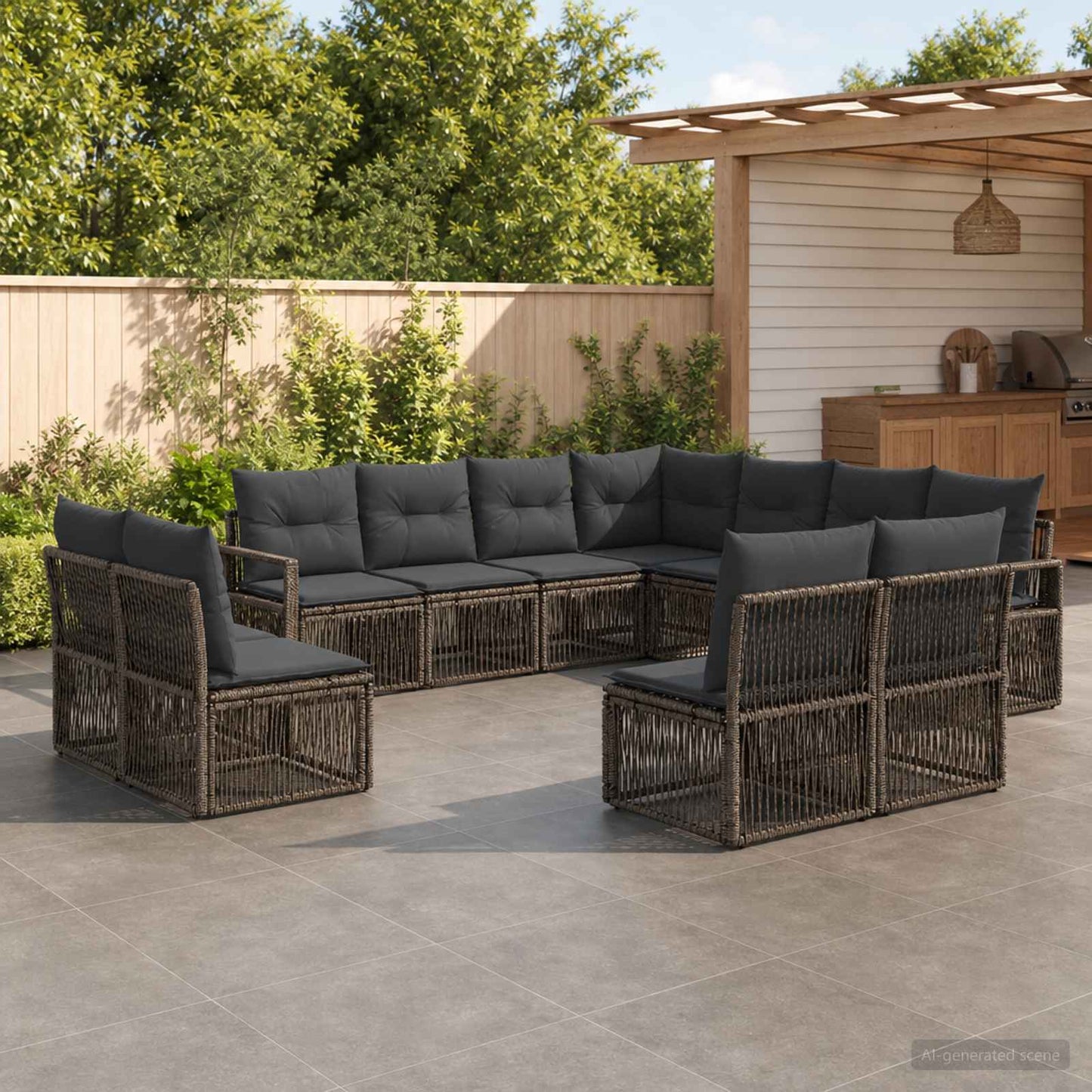 Gartensofa-set 11 stk. Grau Poly-Rattan