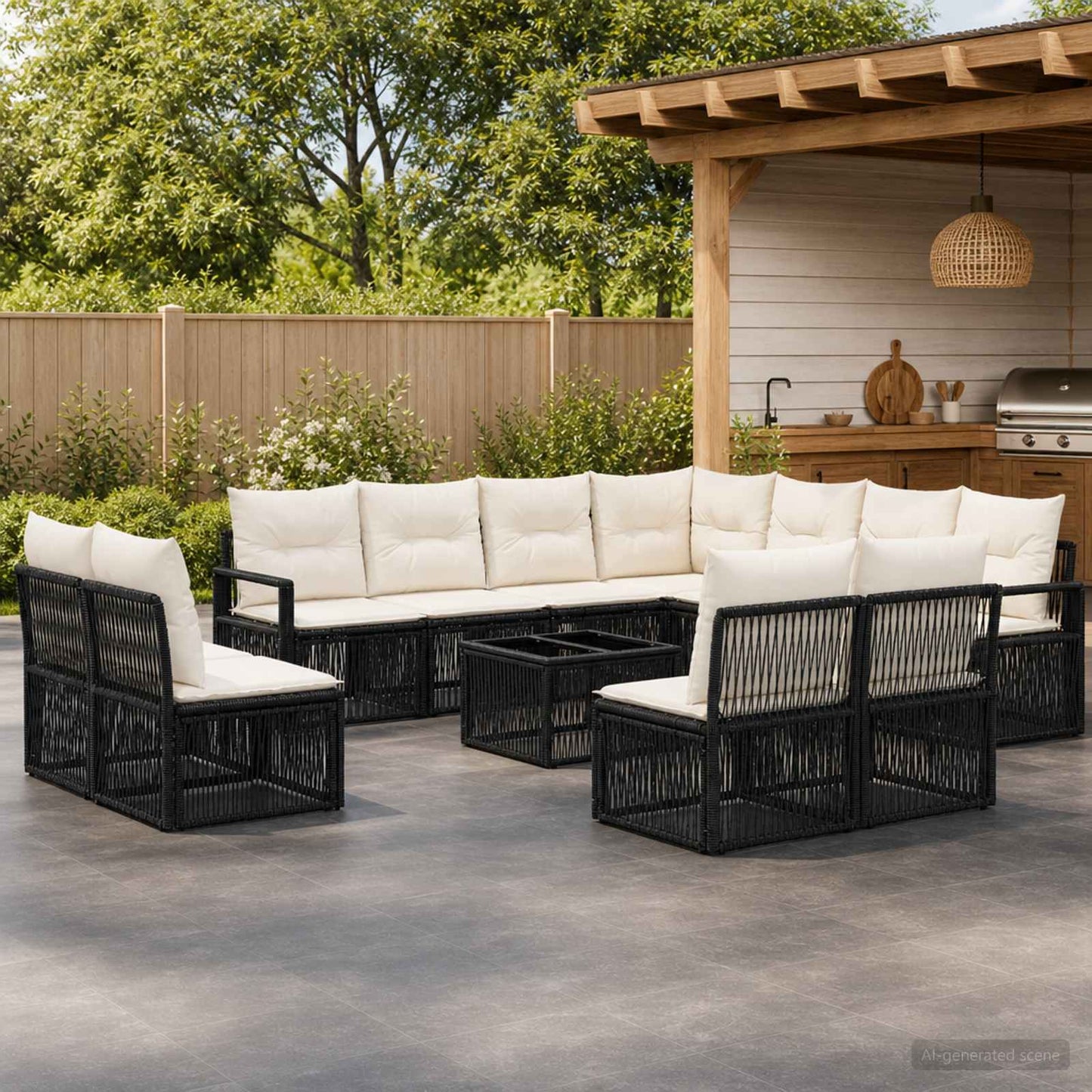 Gartensofa-set 12 pcs Schwarz Poly-Rattan