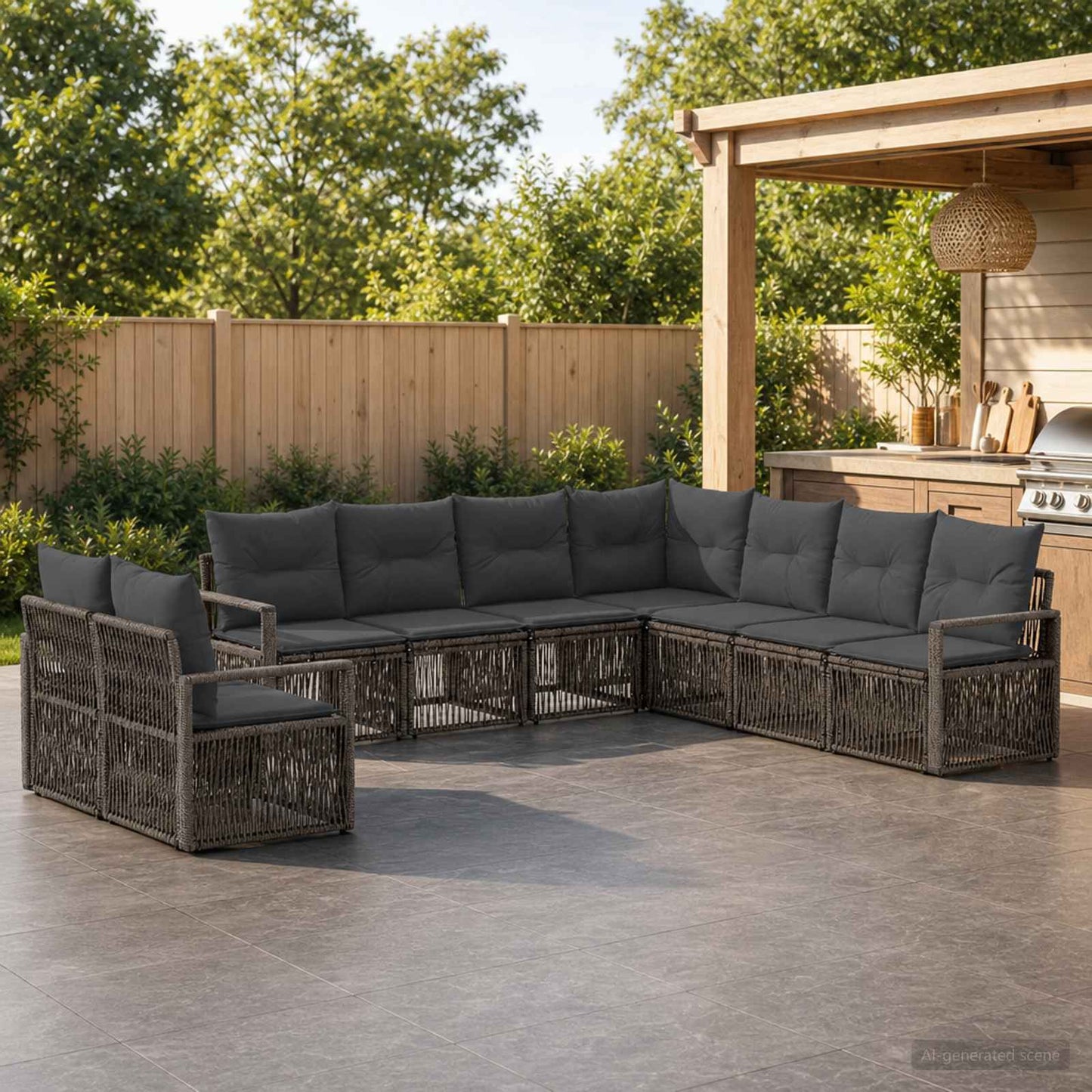 Gartensofa-set 9 pcs Grau Poly-Rattan