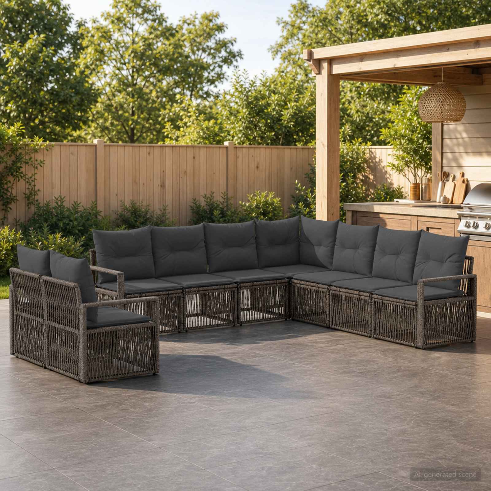 Gartensofa-set 9 pcs Grau Poly-Rattan