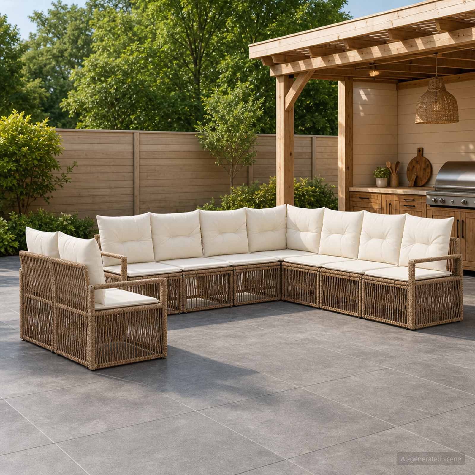 Gartensofa-set 9 pcs Beige Poly-Rattan