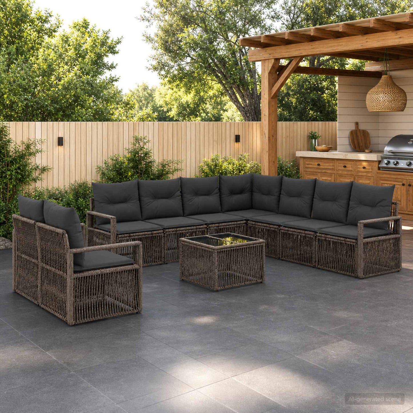 Gartensofa-set 10 stk. Grau Poly-Rattan