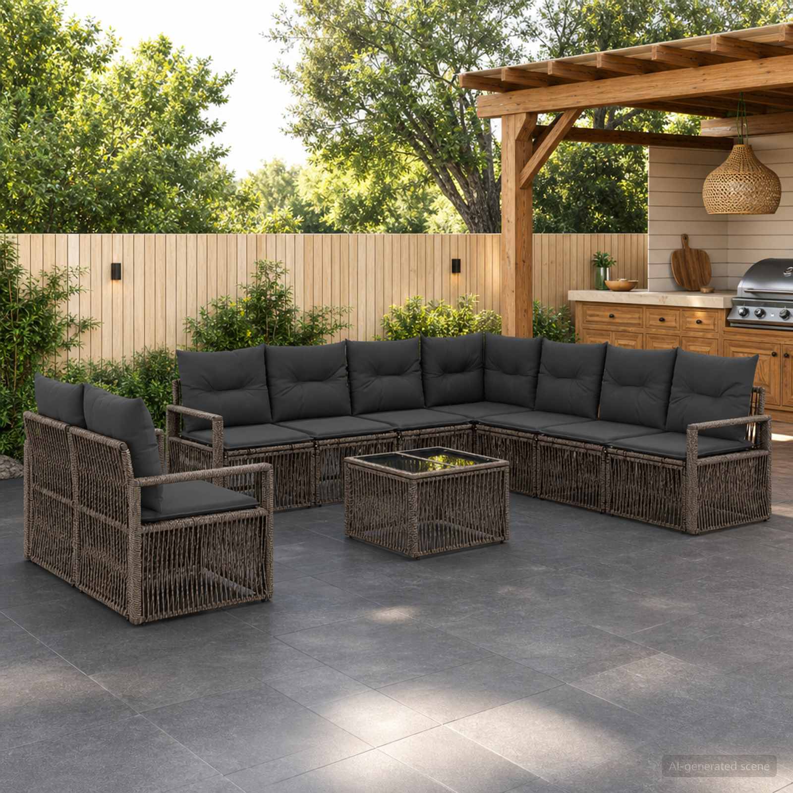 Gartensofa-set 10 stk. Grau Poly-Rattan