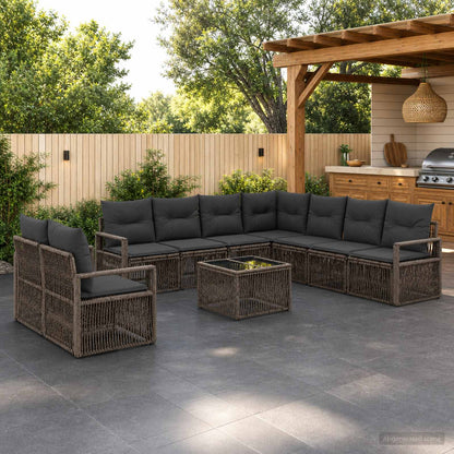 Gartensofa-set 10 stk. Grau Poly-Rattan