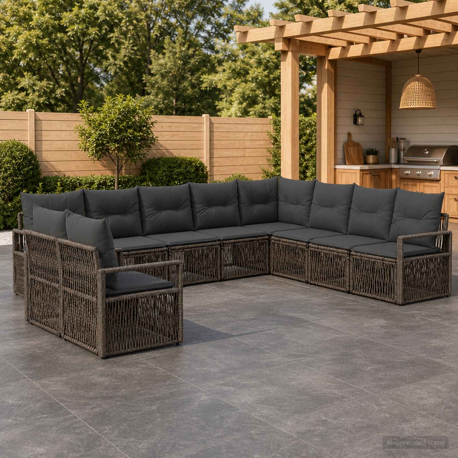 Gartensofa-set 10 pcs Grau Poly-Rattan