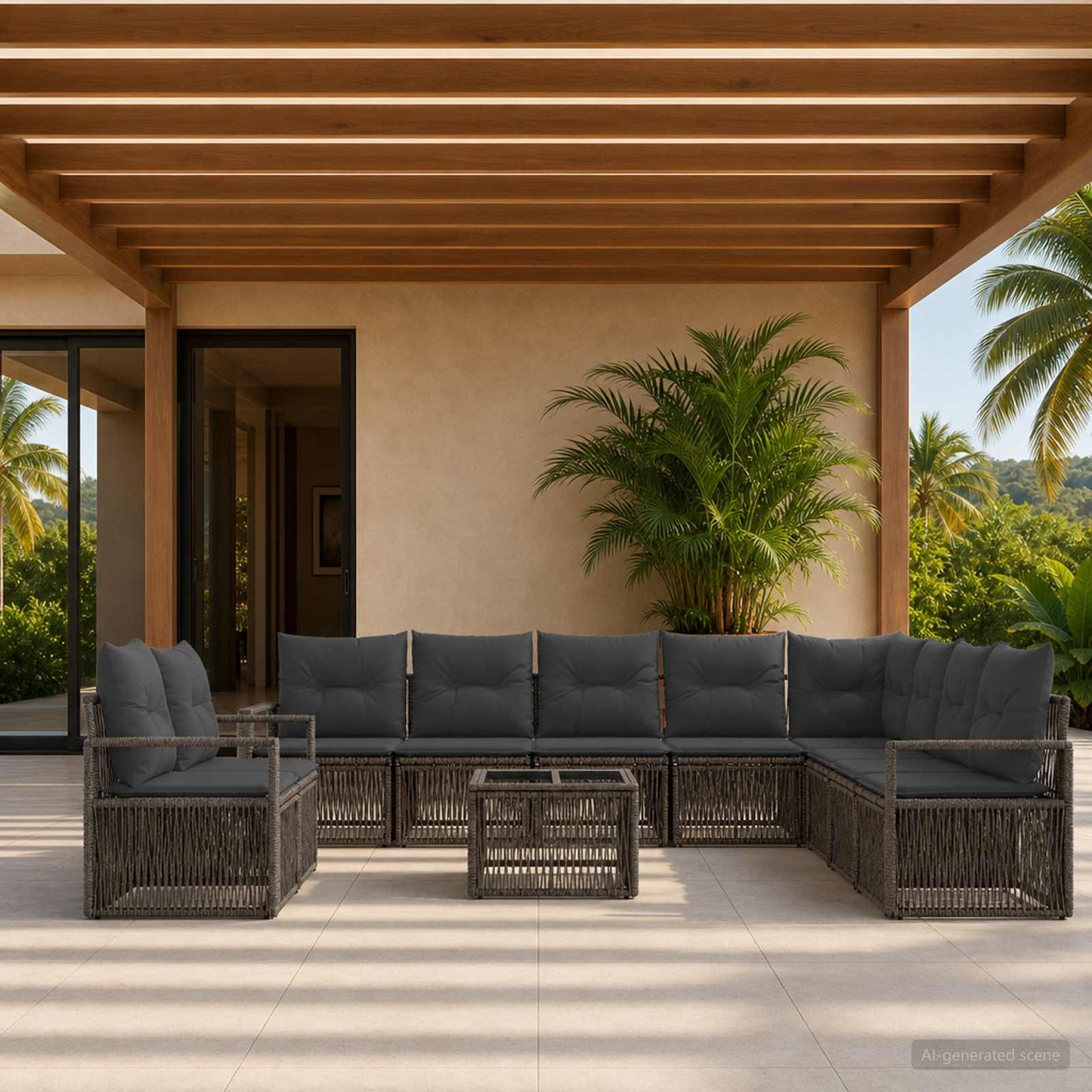 Gartensofa-set 11 stk. Grau Poly-Rattan