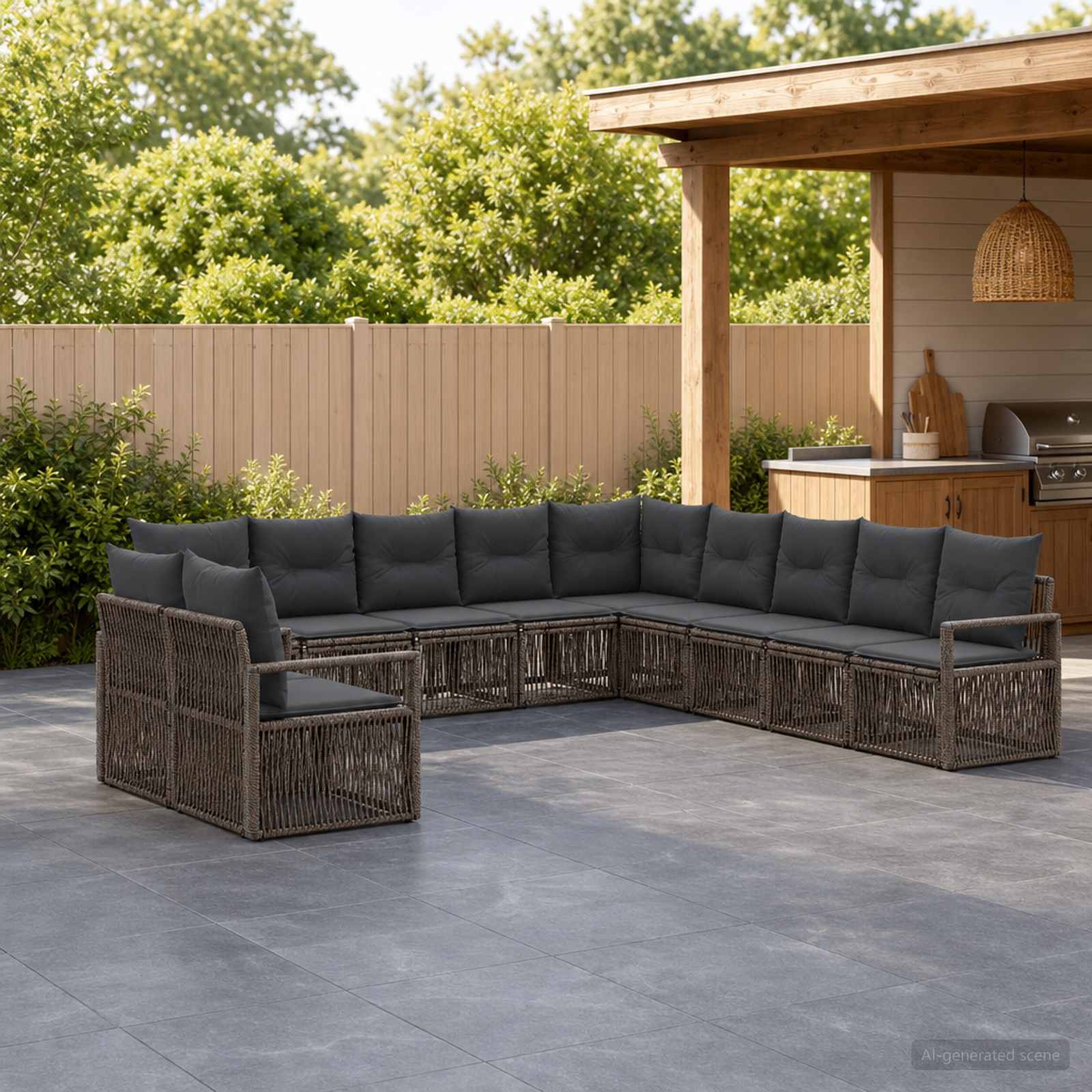 Gartensofa-set 11 pcs Grau Poly-Rattan