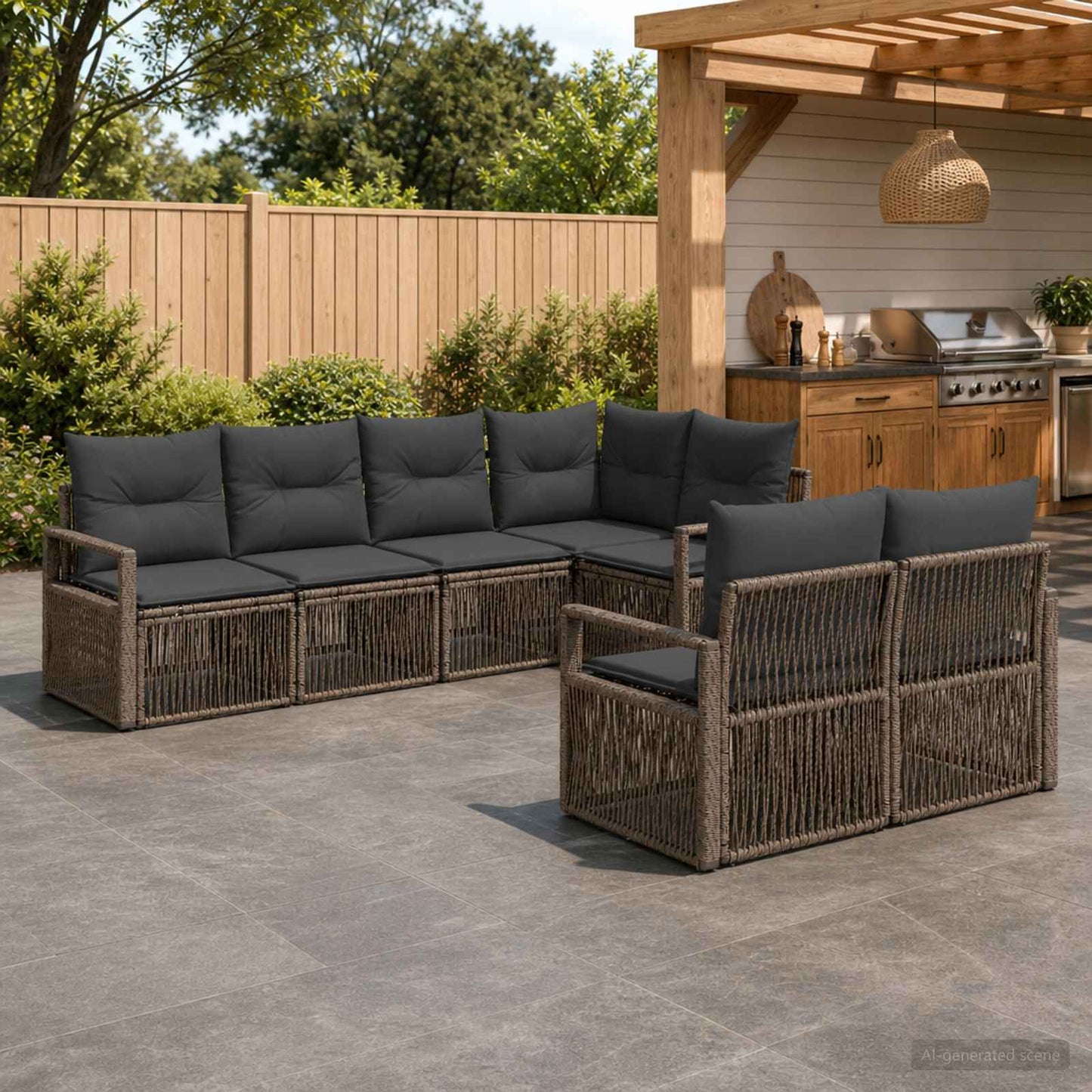 Gartensofa-set 7 stk. 7-Sitzanzahl Grau Poly-Rattan