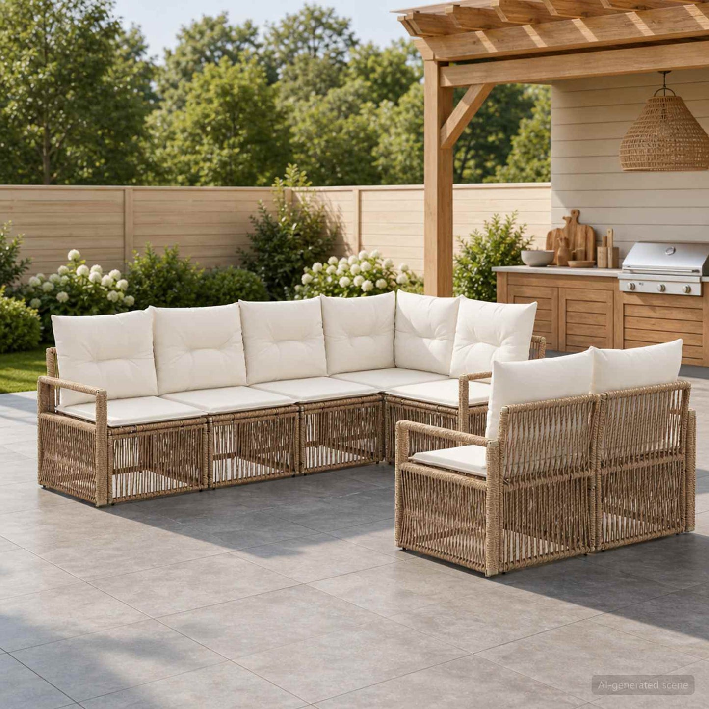Gartensofa-set 7 stk. 7-Sitzanzahl Beige Poly-Rattan