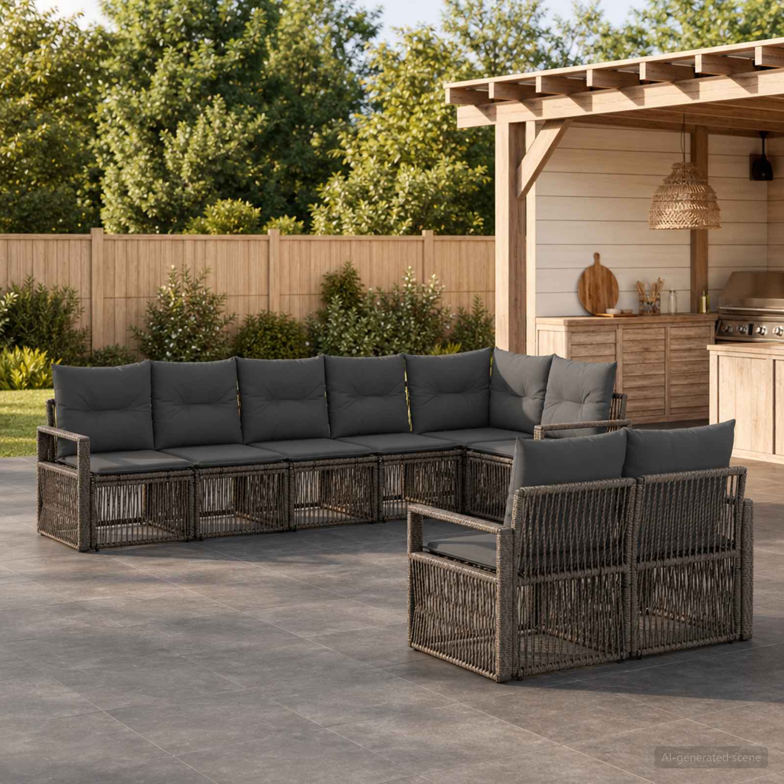 Gartensofa-set 8 pcs Grau Poly-Rattan