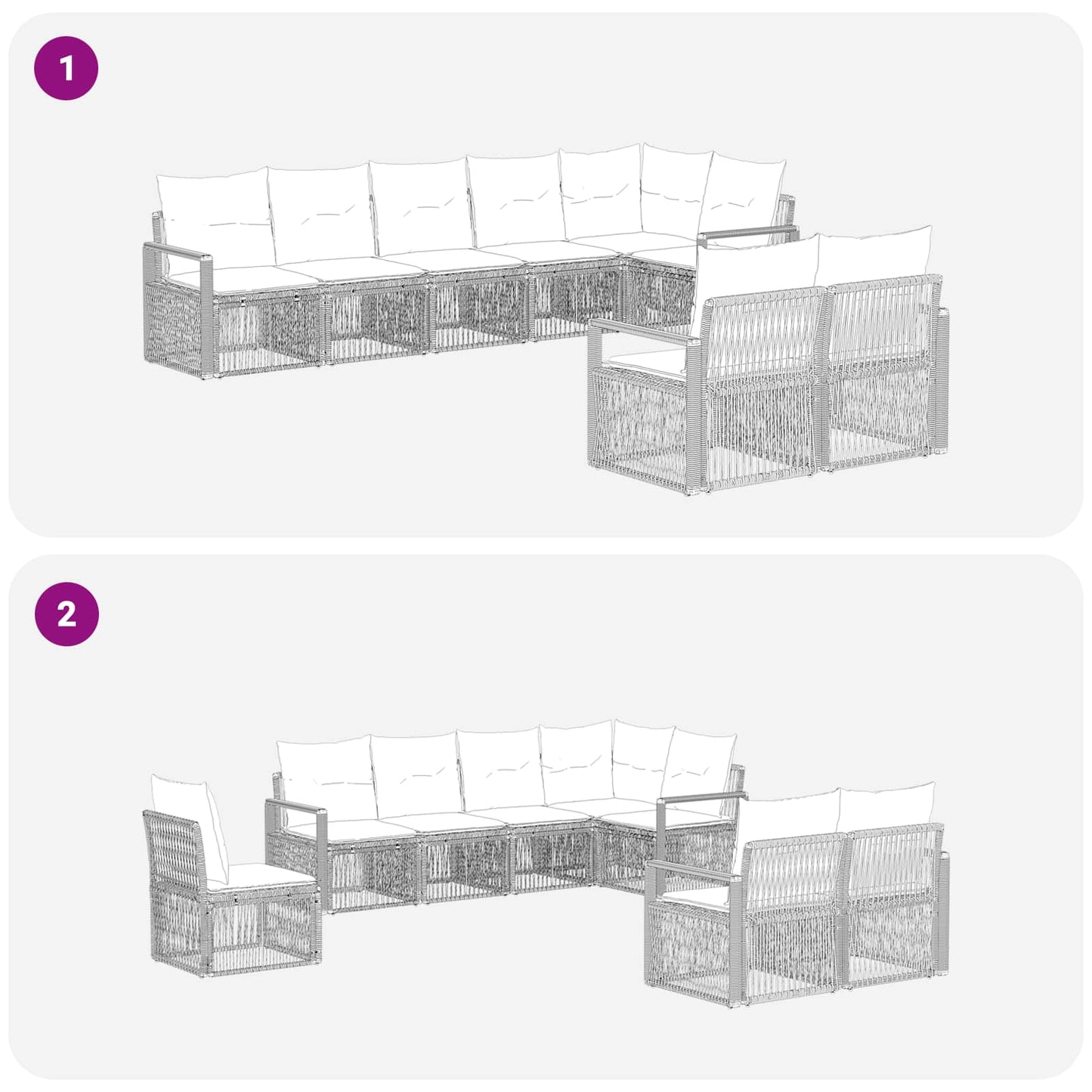 Gartensofa-set 8 pcs Grau Poly-Rattan