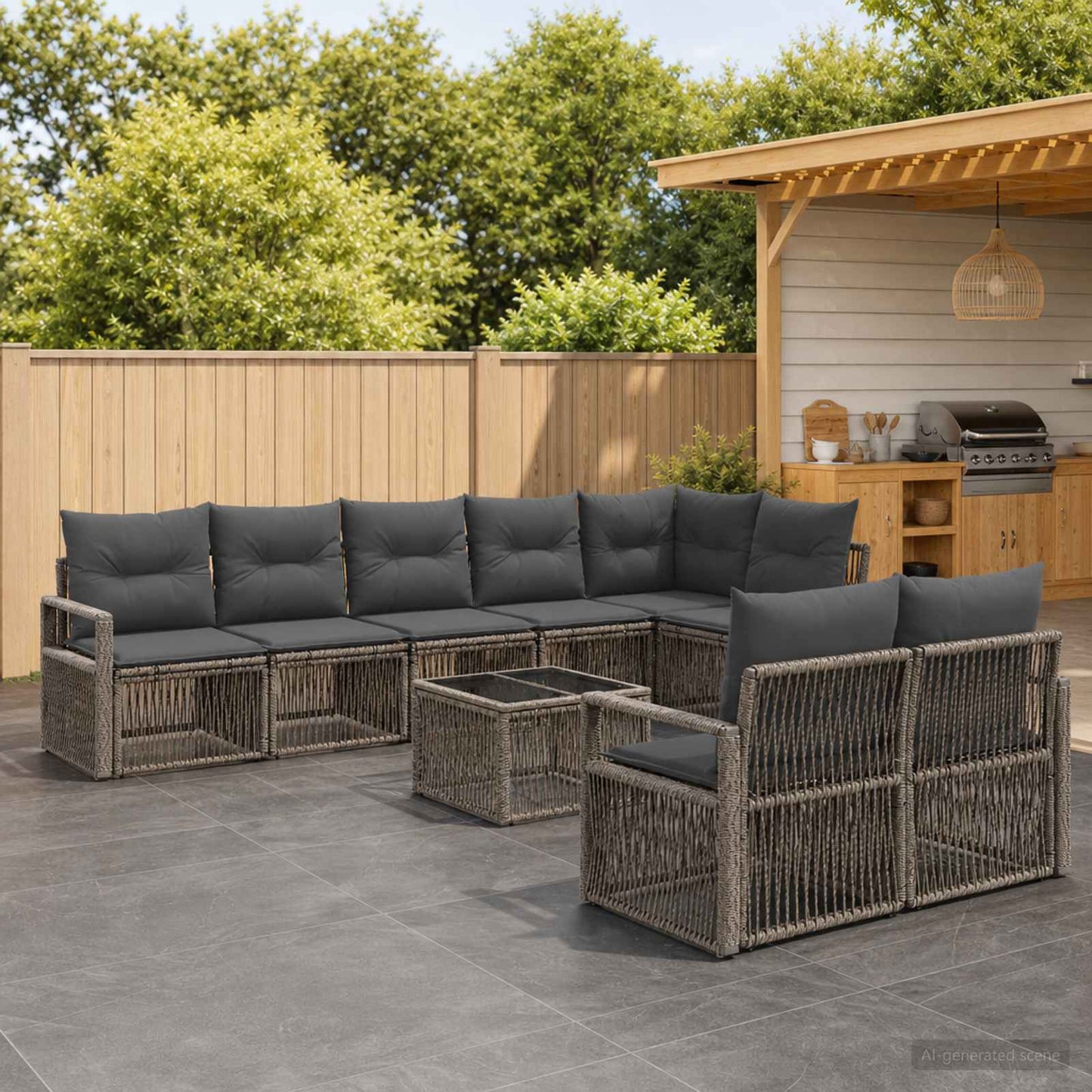 Gartensofa-set 9 stk. Grau Poly-Rattan