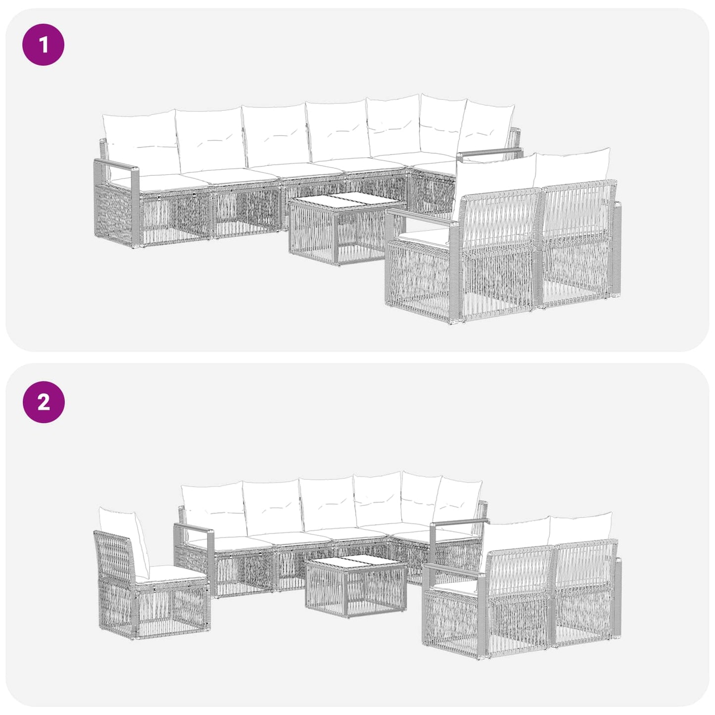 Gartensofa-set 9 stk. Grau Poly-Rattan