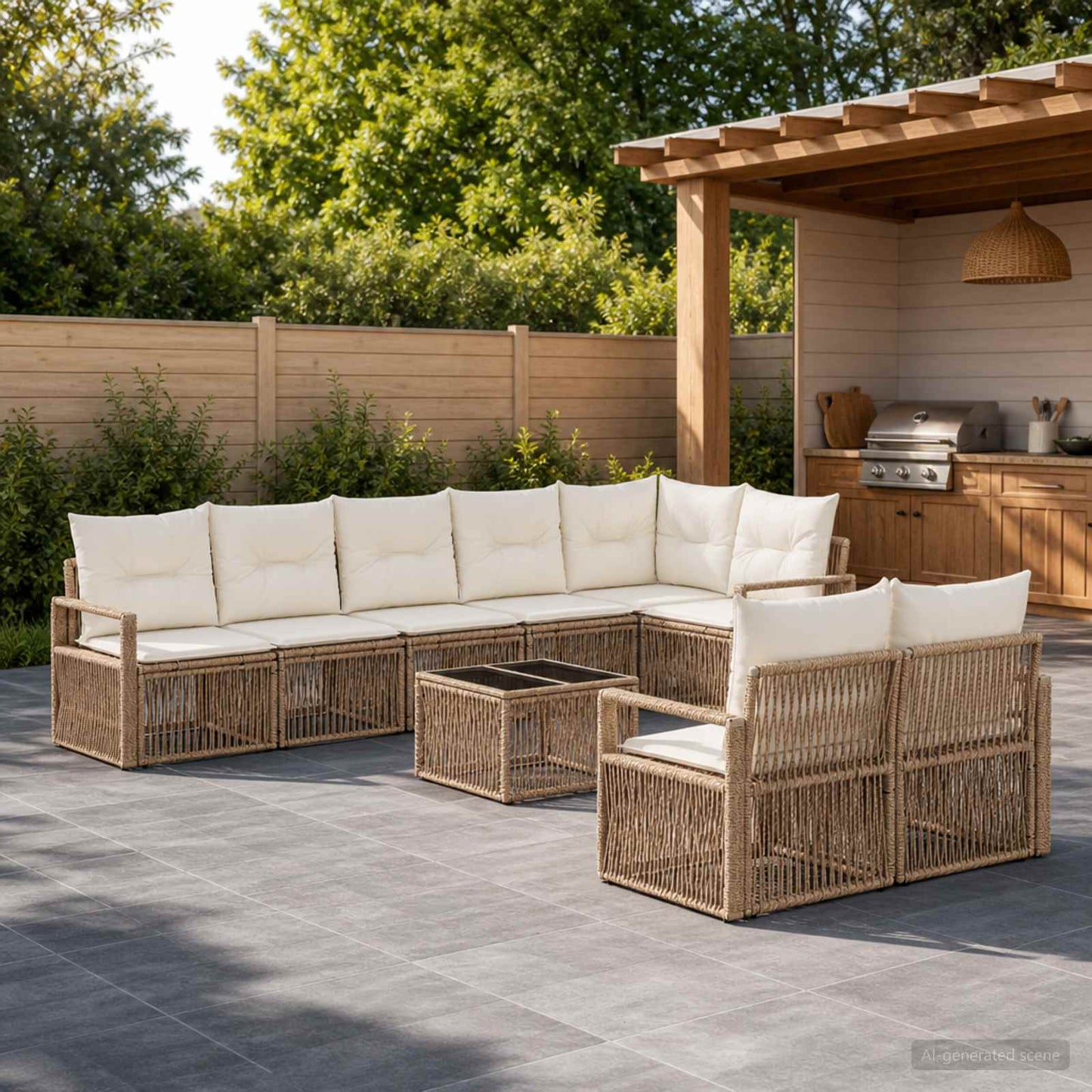 Gartensofa-set 9 pcs Beige Poly-Rattan