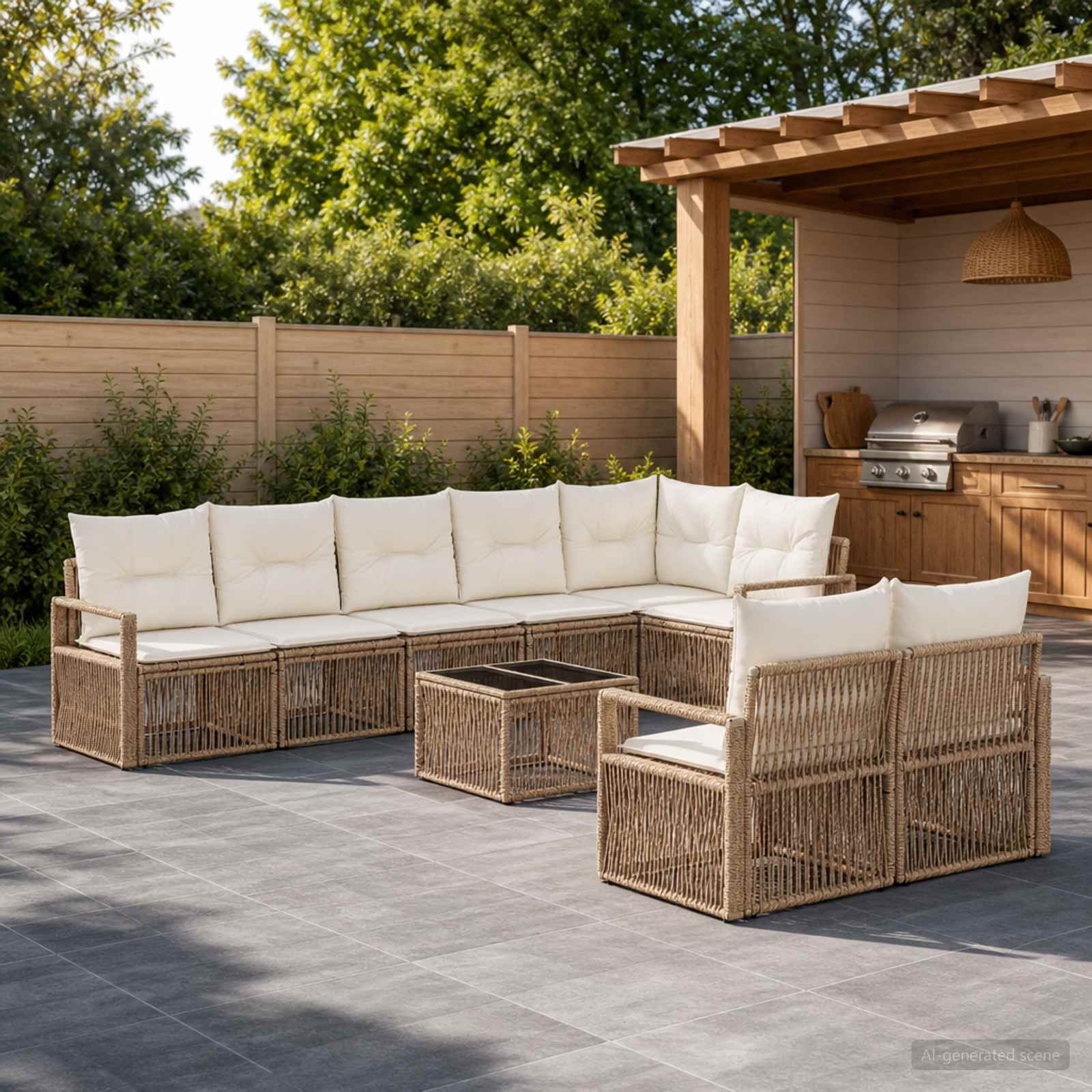 Gartensofa-set 9 pcs Beige Poly-Rattan