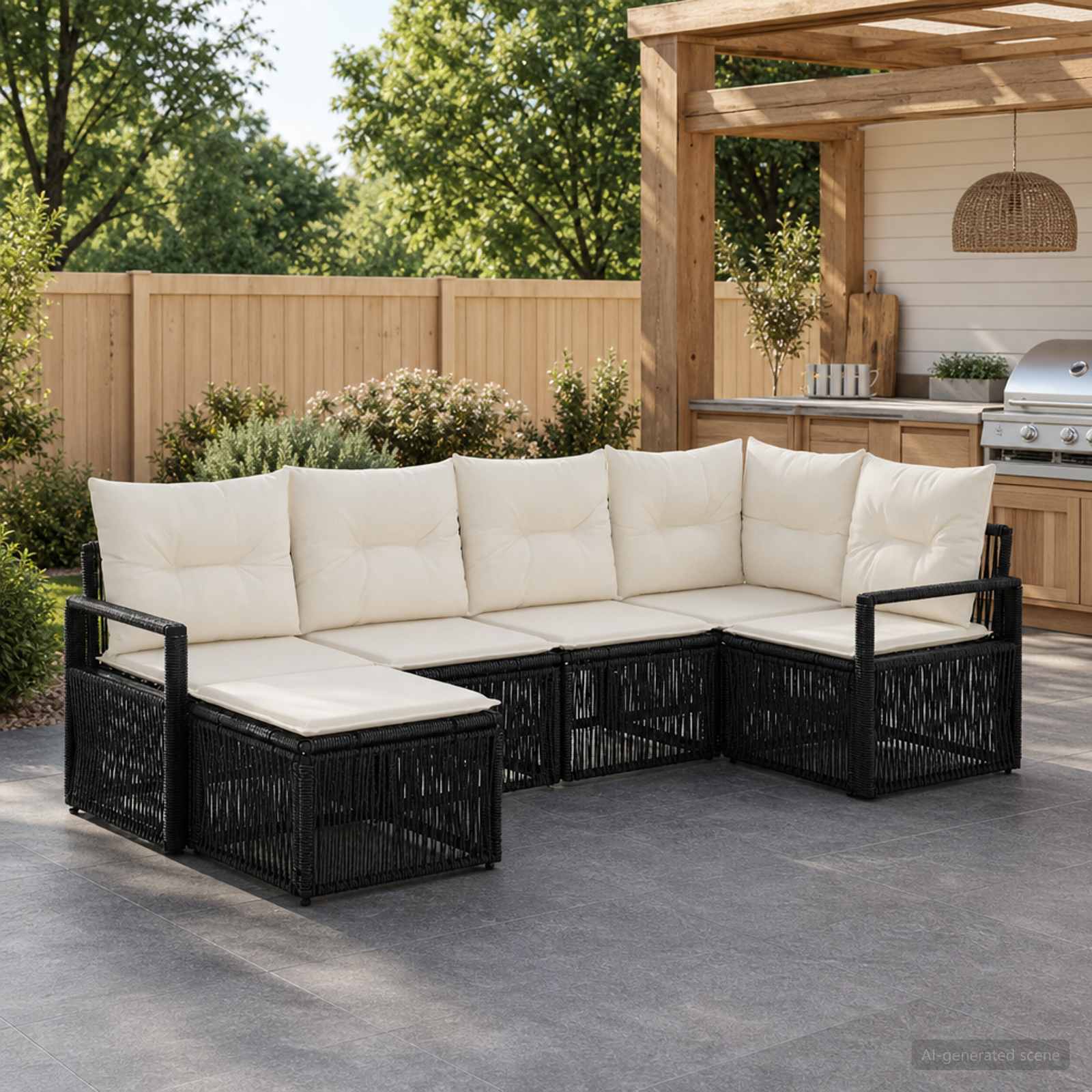 Gartensofa-set 6 stk. Schwarz Poly-Rattan