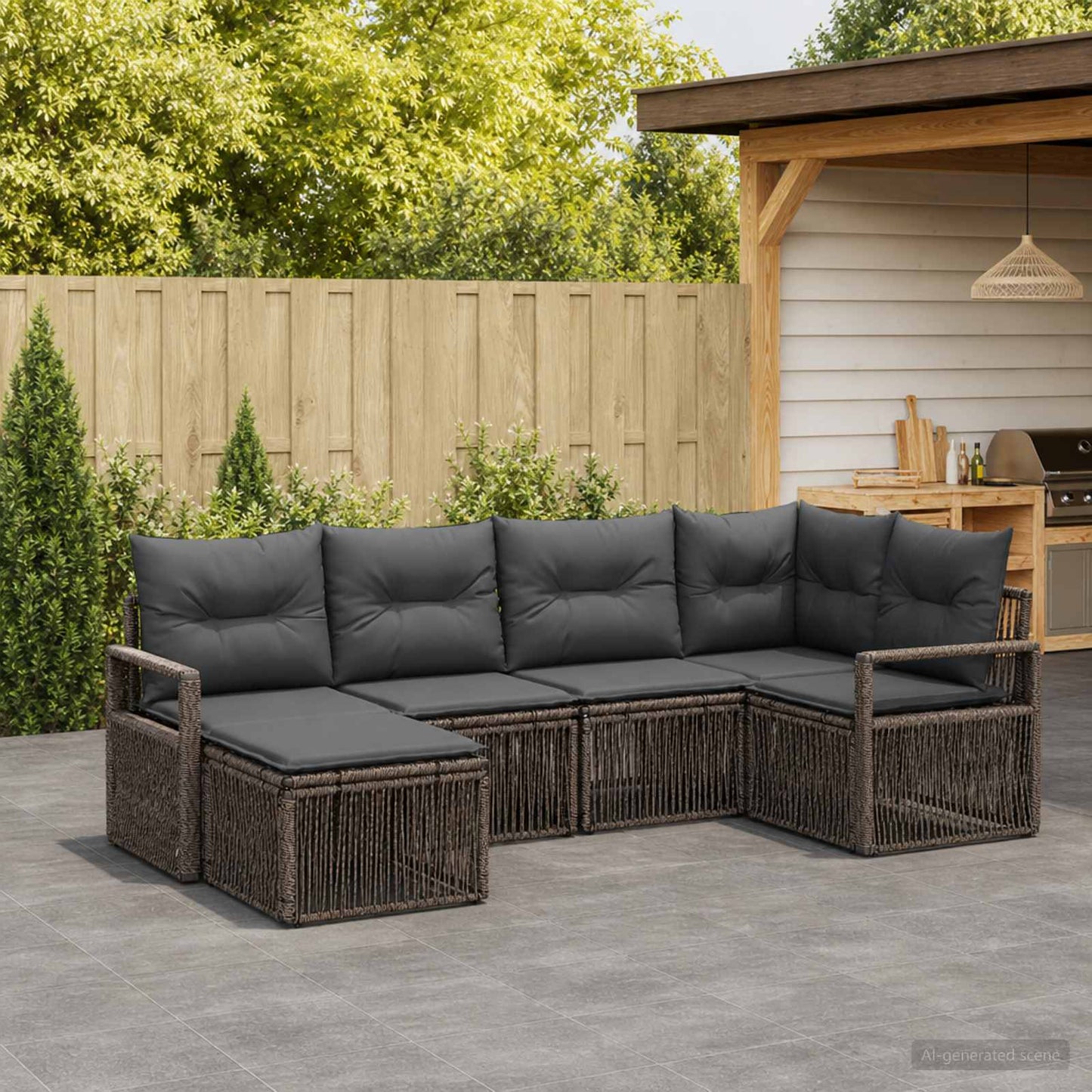 Gartensofa-set 6 stk. Grau Poly-Rattan