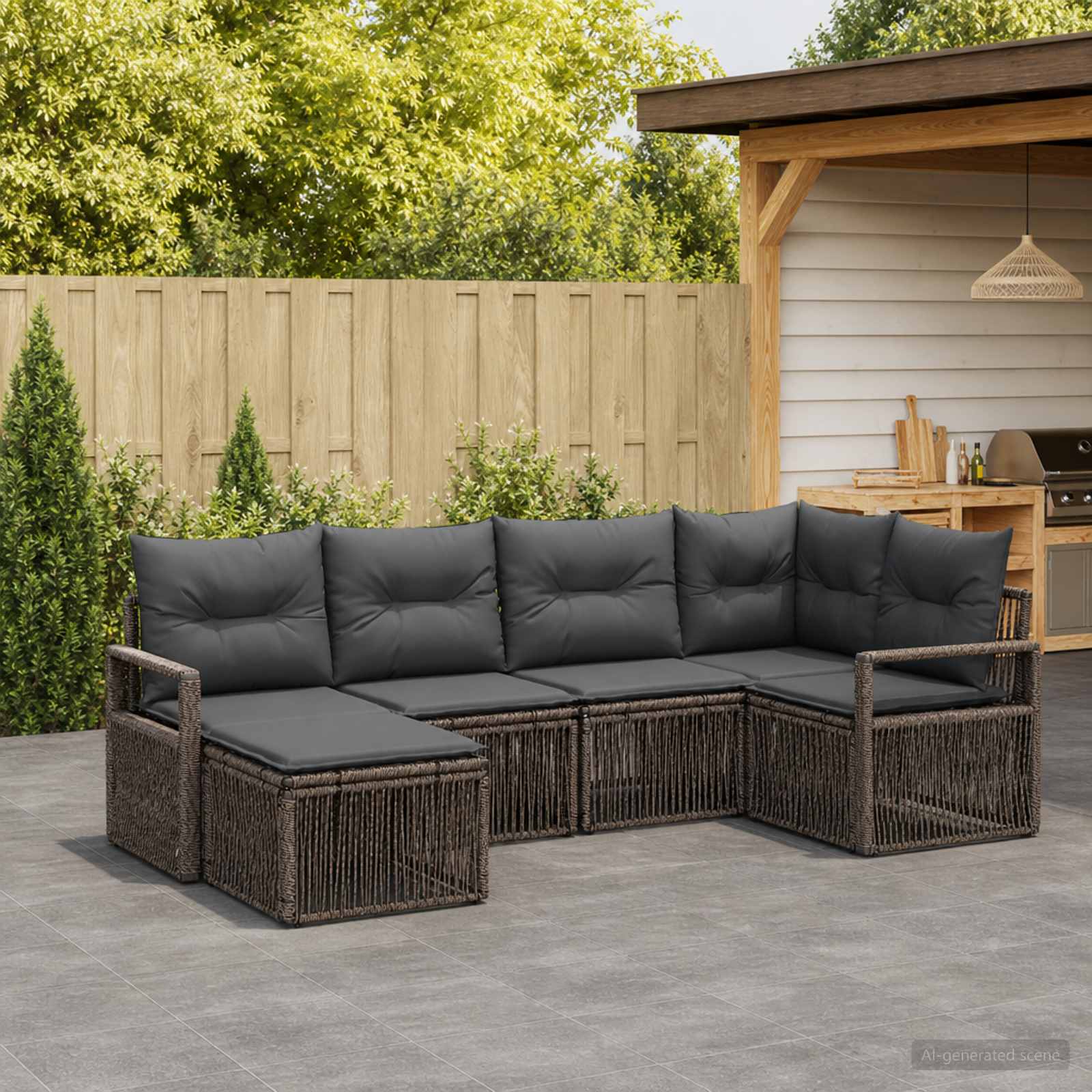 Gartensofa-set 6 stk. Grau Poly-Rattan