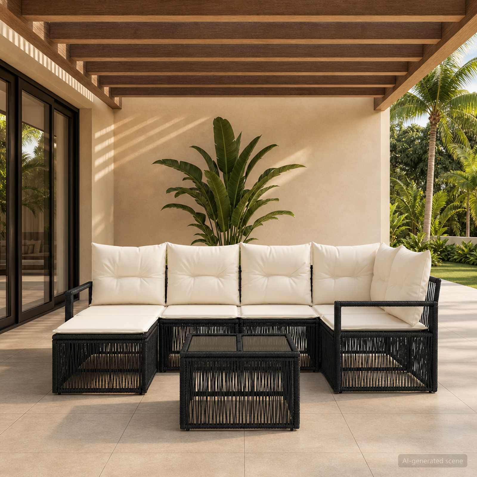 Gartensofa-set 7 stk. Schwarz Poly-Rattan