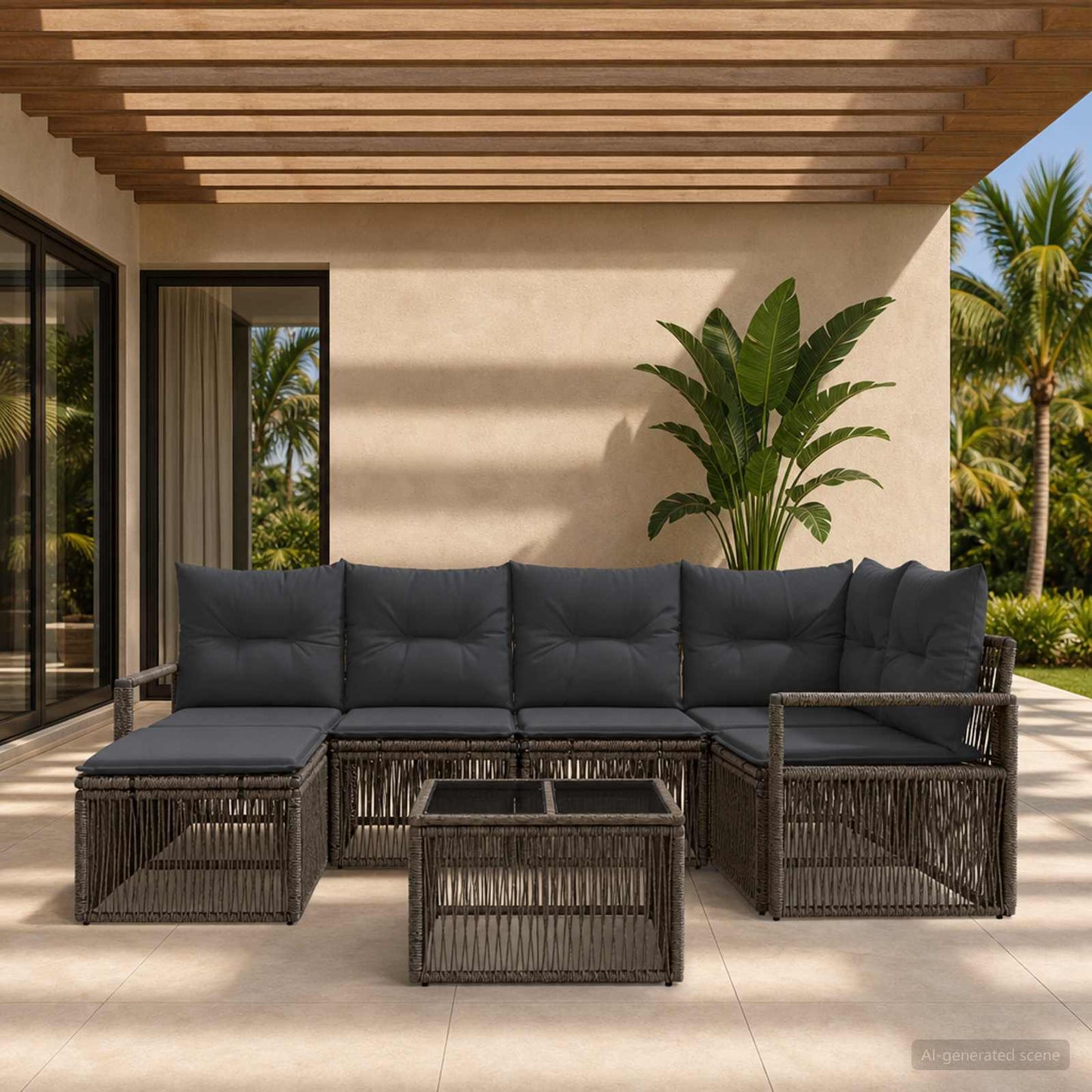 Gartensofa-set 7 stk. Grau Poly-Rattan