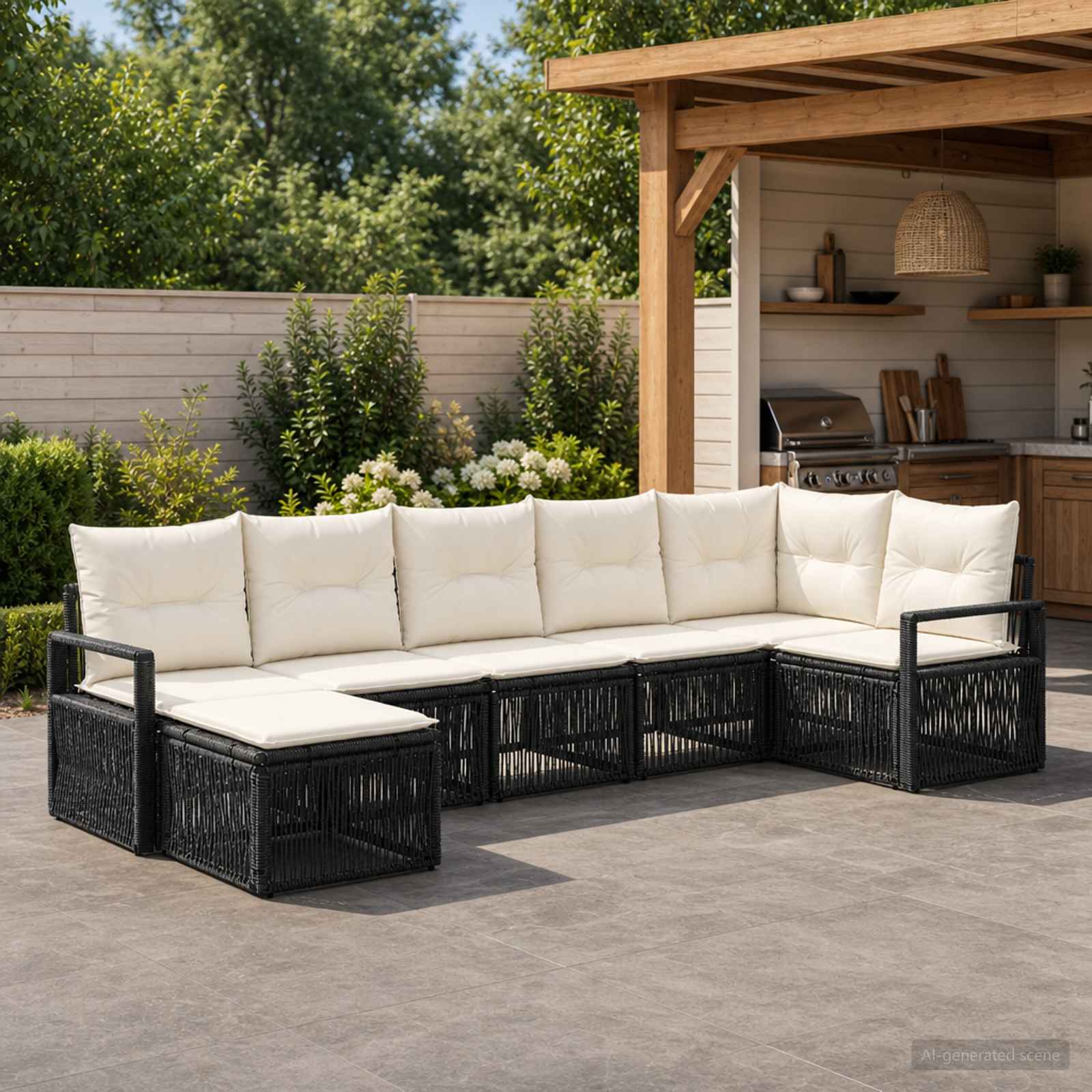 Gartensofa-set 7 stk. Schwarz Poly-Rattan