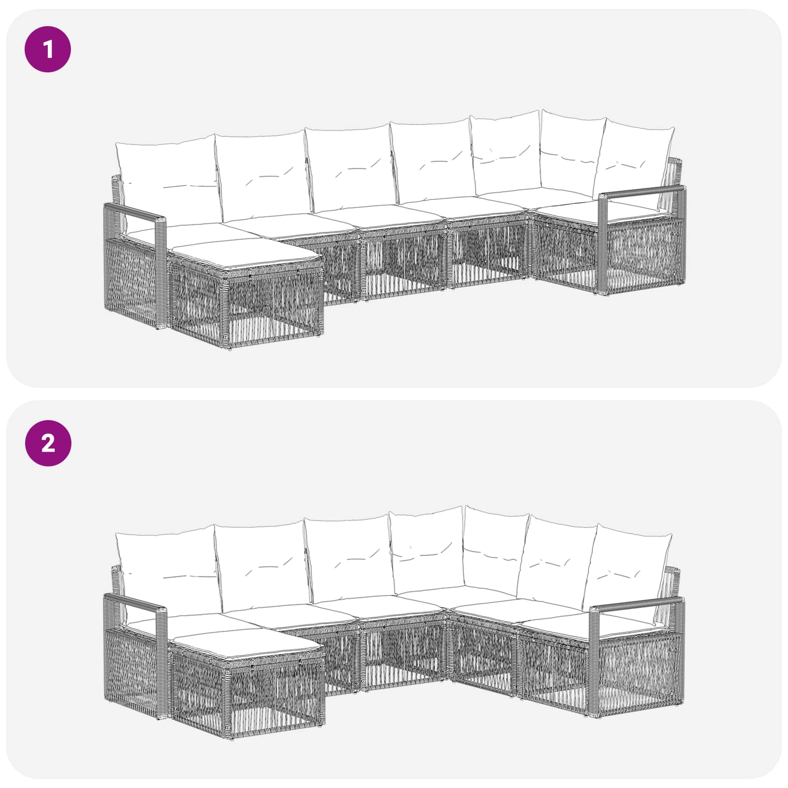 Gartensofa-set 7 stk. Schwarz Poly-Rattan