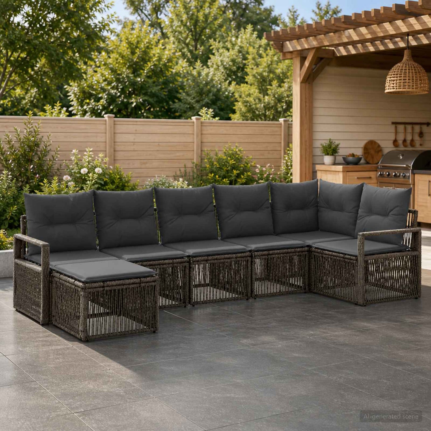 Gartensofa-set 7 pcs Grau Poly-Rattan