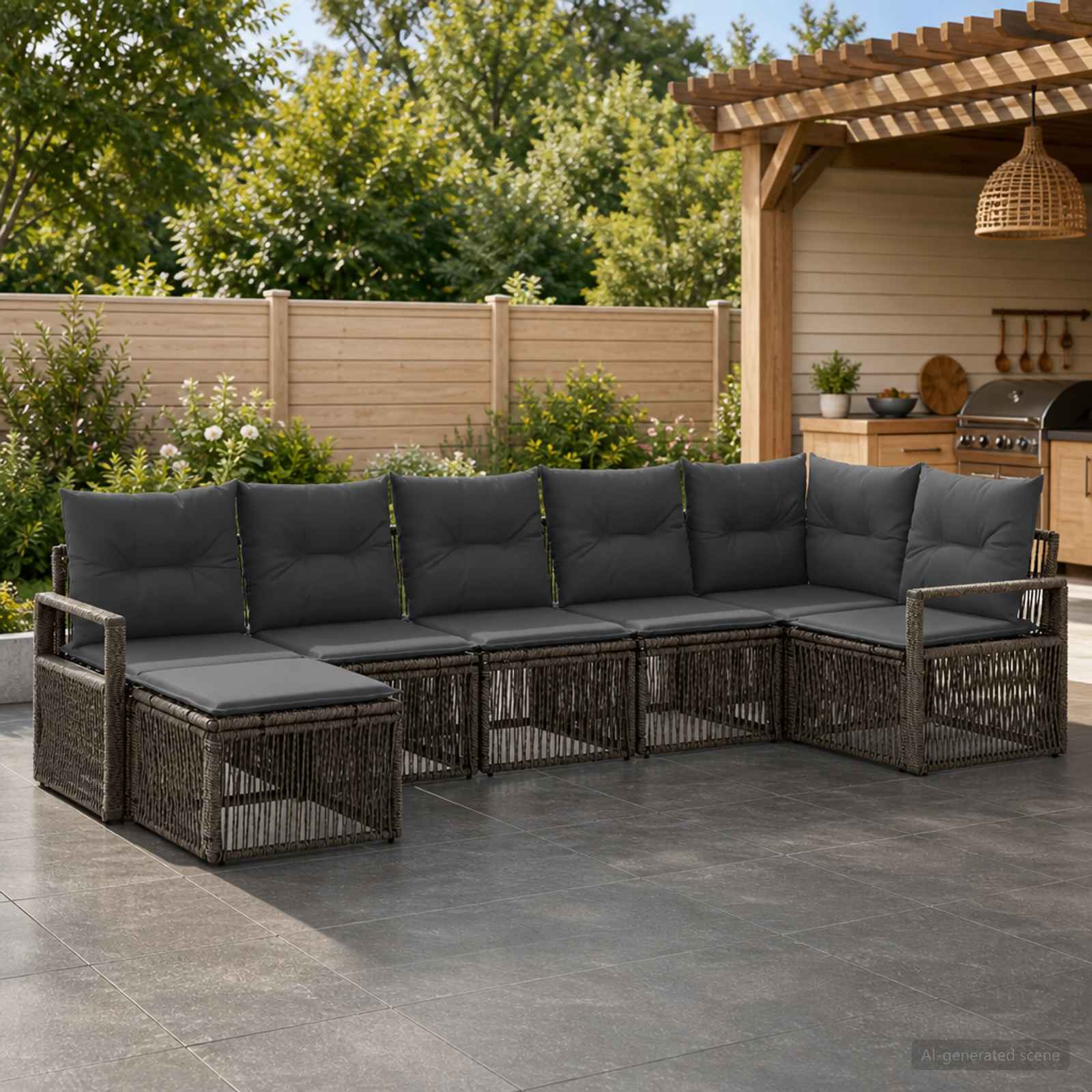 Gartensofa-set 7 pcs Grau Poly-Rattan