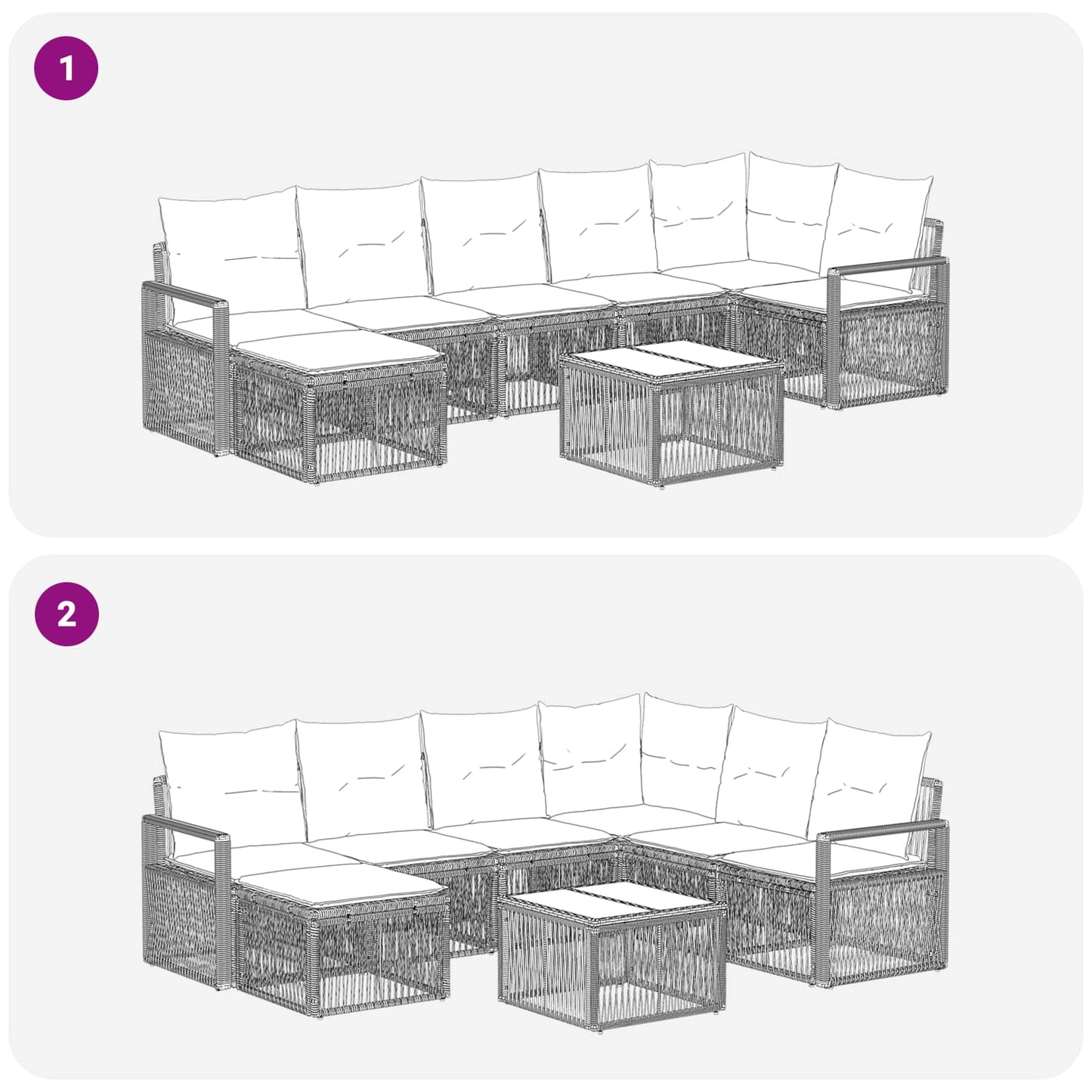 Gartensofa-set 8 stk. Schwarz Poly-Rattan