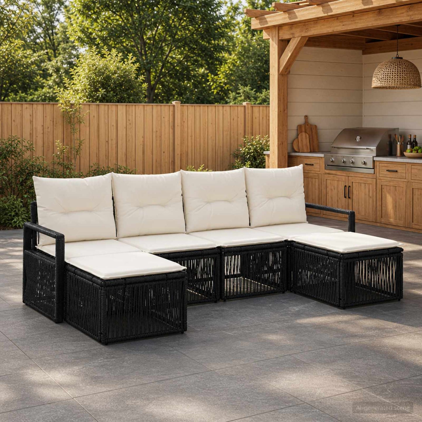 Gartensofa-set 6 pcs Schwarz Poly-Rattan