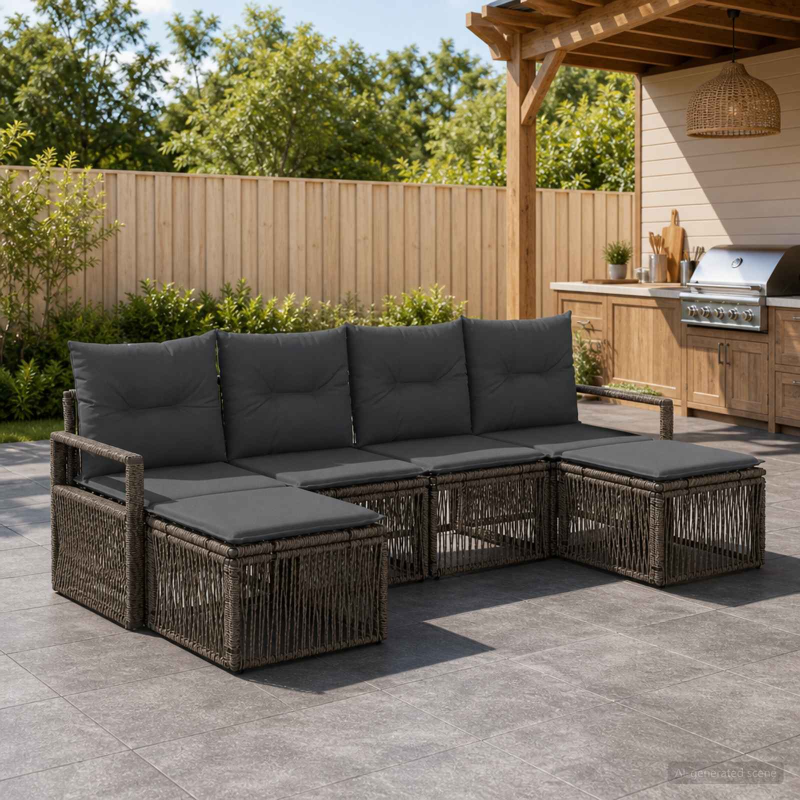 Gartensofa-set 6 stk. Grau Poly-Rattan