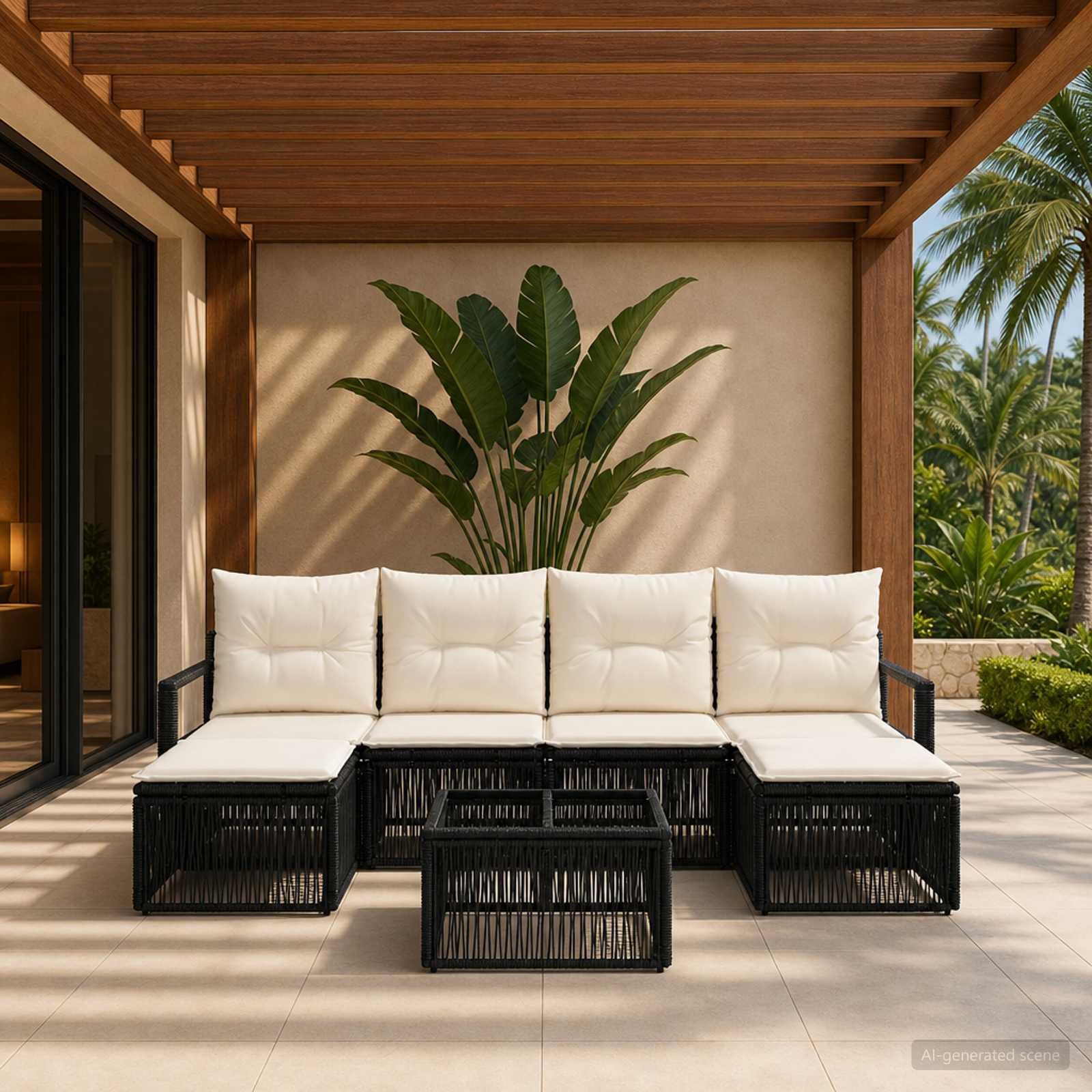 Gartensofa-set 7 stk. Schwarz Poly-Rattan